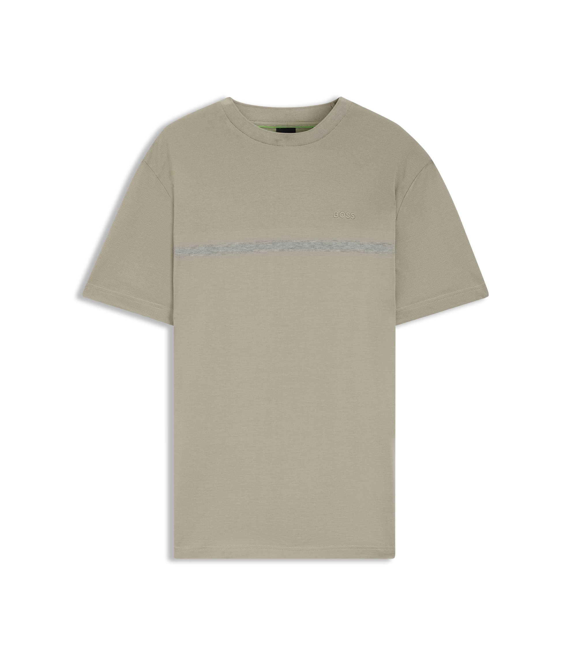 Boss Cotton T Shirt With Logo And Stripe Light Beige