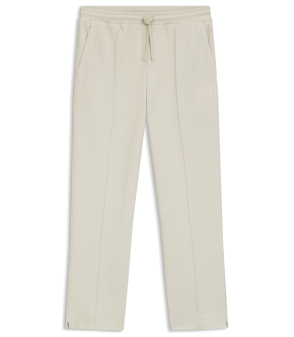 Boss Cotton Blend Tracksuit Bottoms With Tennis Themed Logo Light Beige