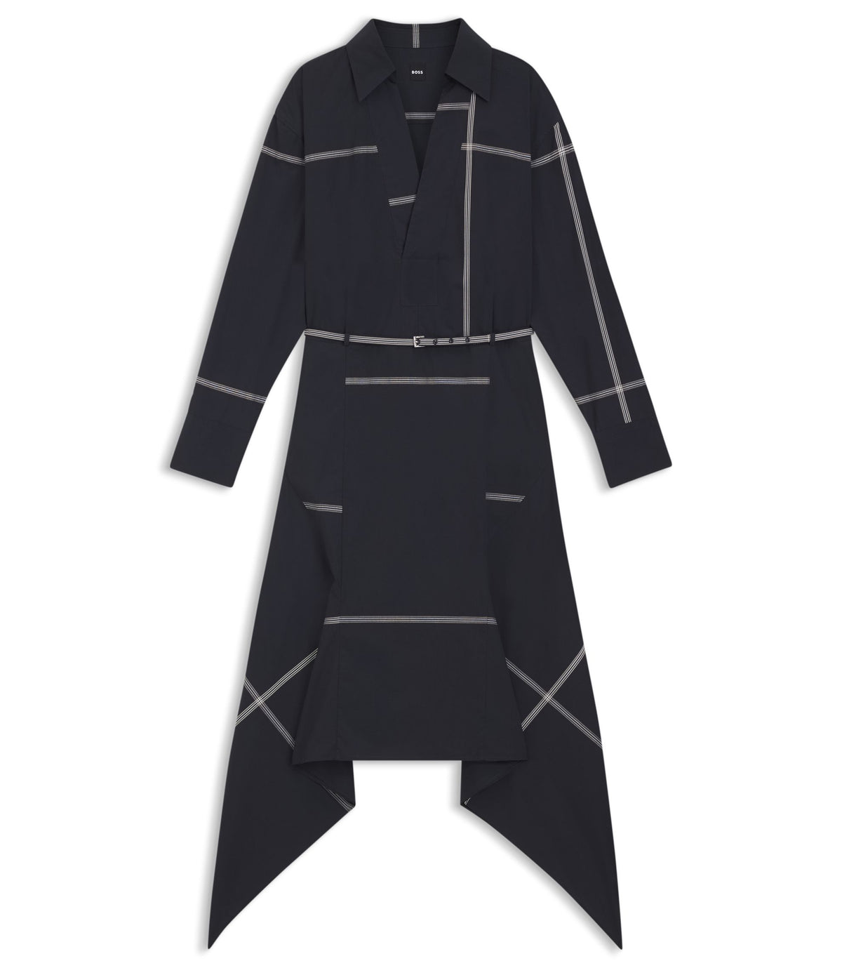 Boss Checked Shirt Dress In Cotton Canvas Dark Blue Women's