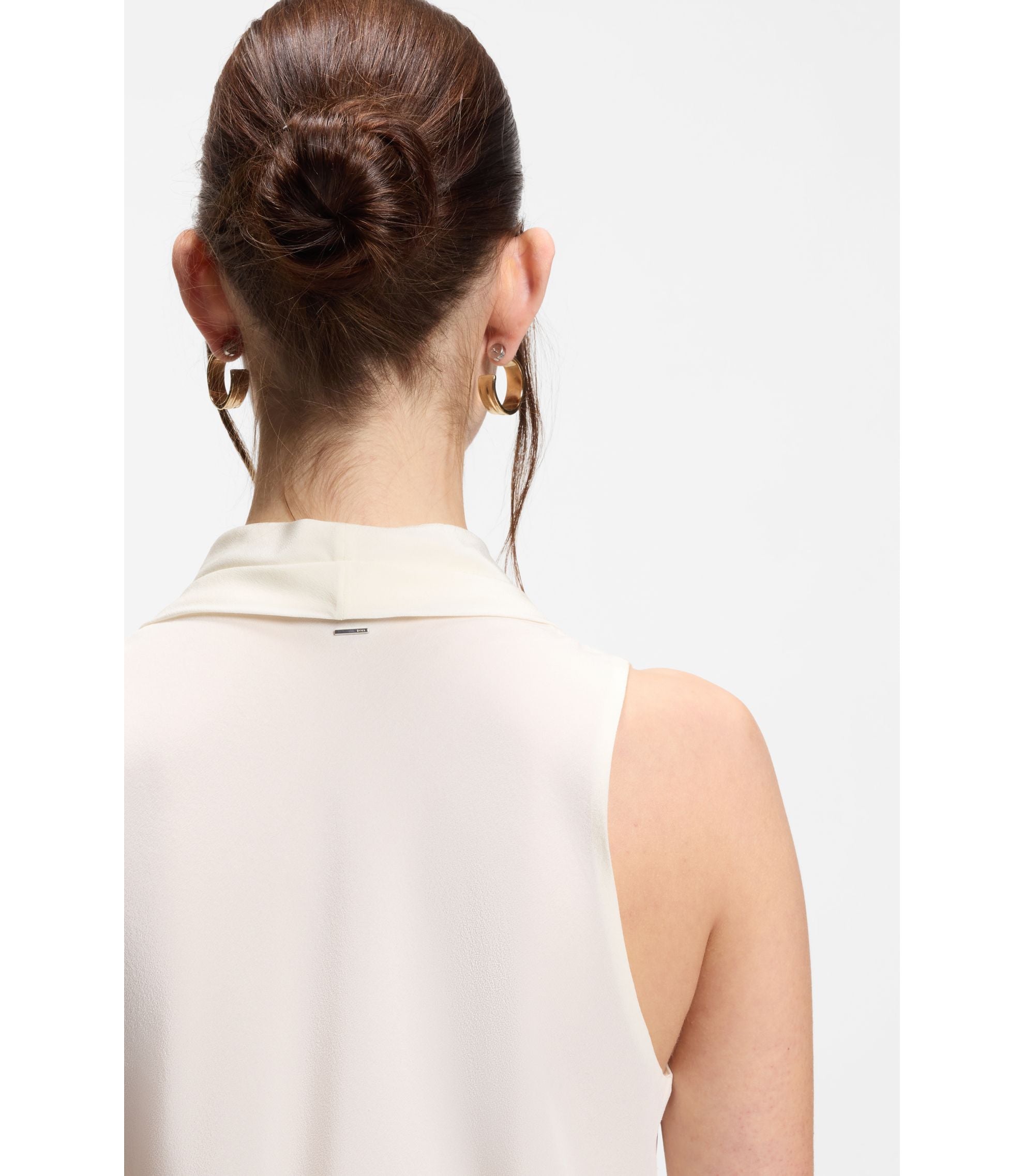 Boss Sleeveless Blouse In Sandwashed Silk With V Neckline White Women's