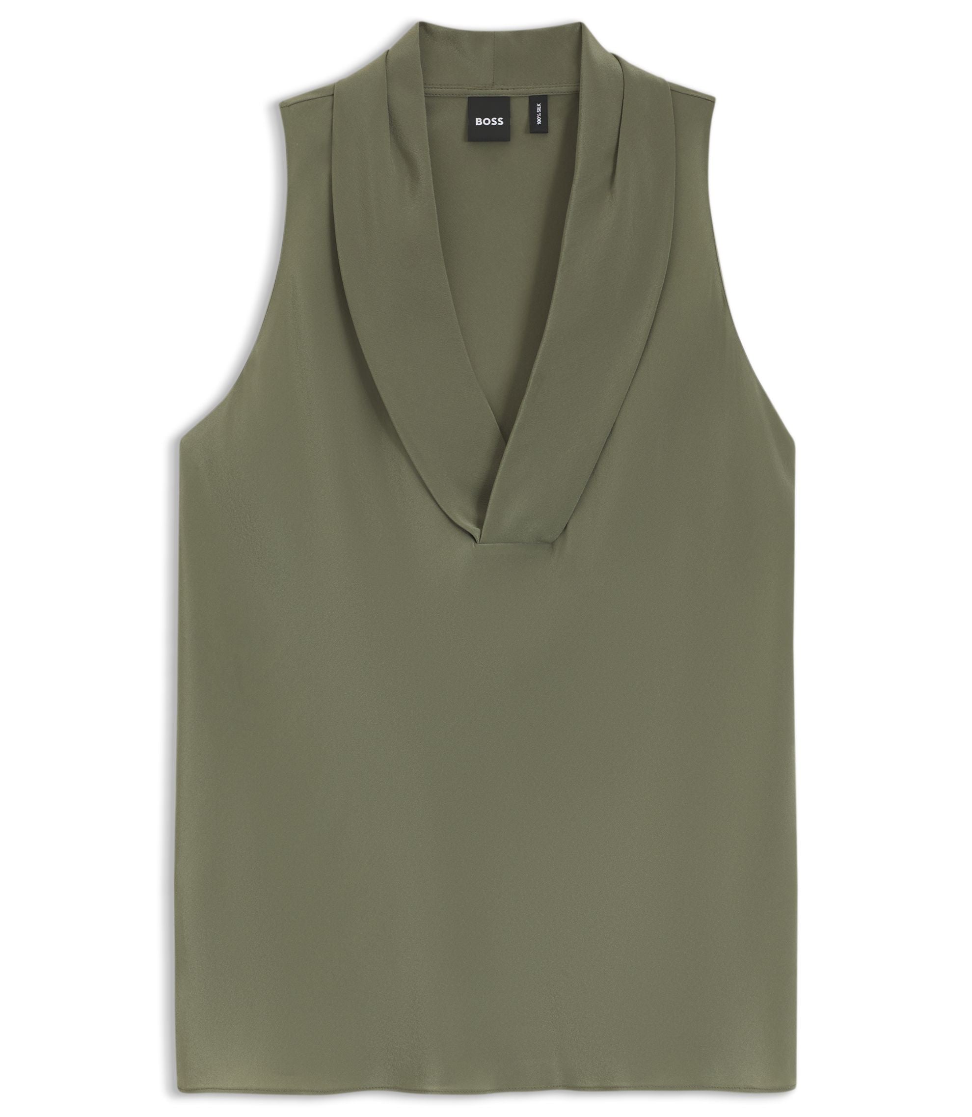 Boss Sleeveless Blouse In Sandwashed Silk With V Neckline Dark Green Women's
