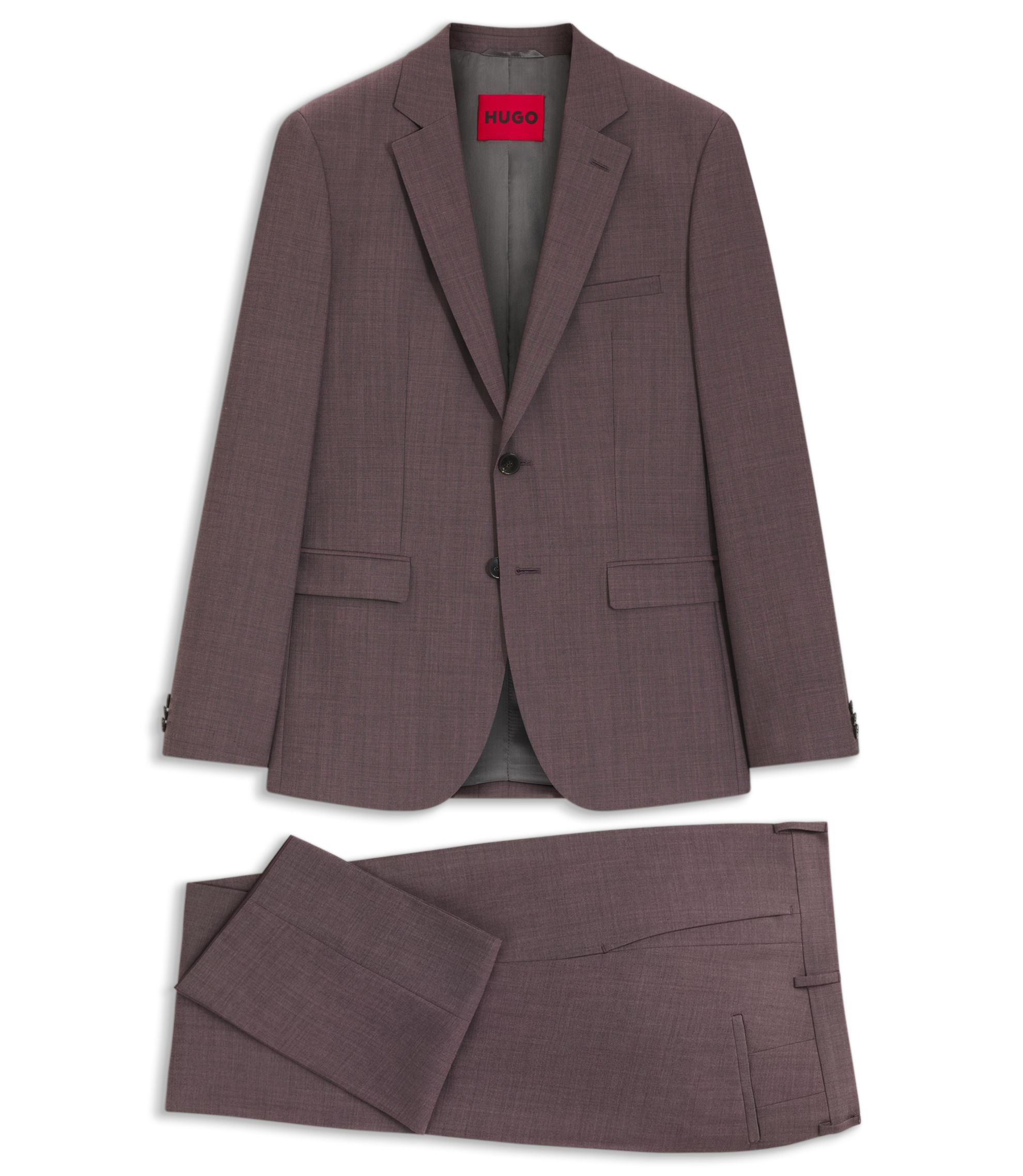 Hugo Two Piece Extra Slim Fit Suit In Wool Blend Poplin Light Brown