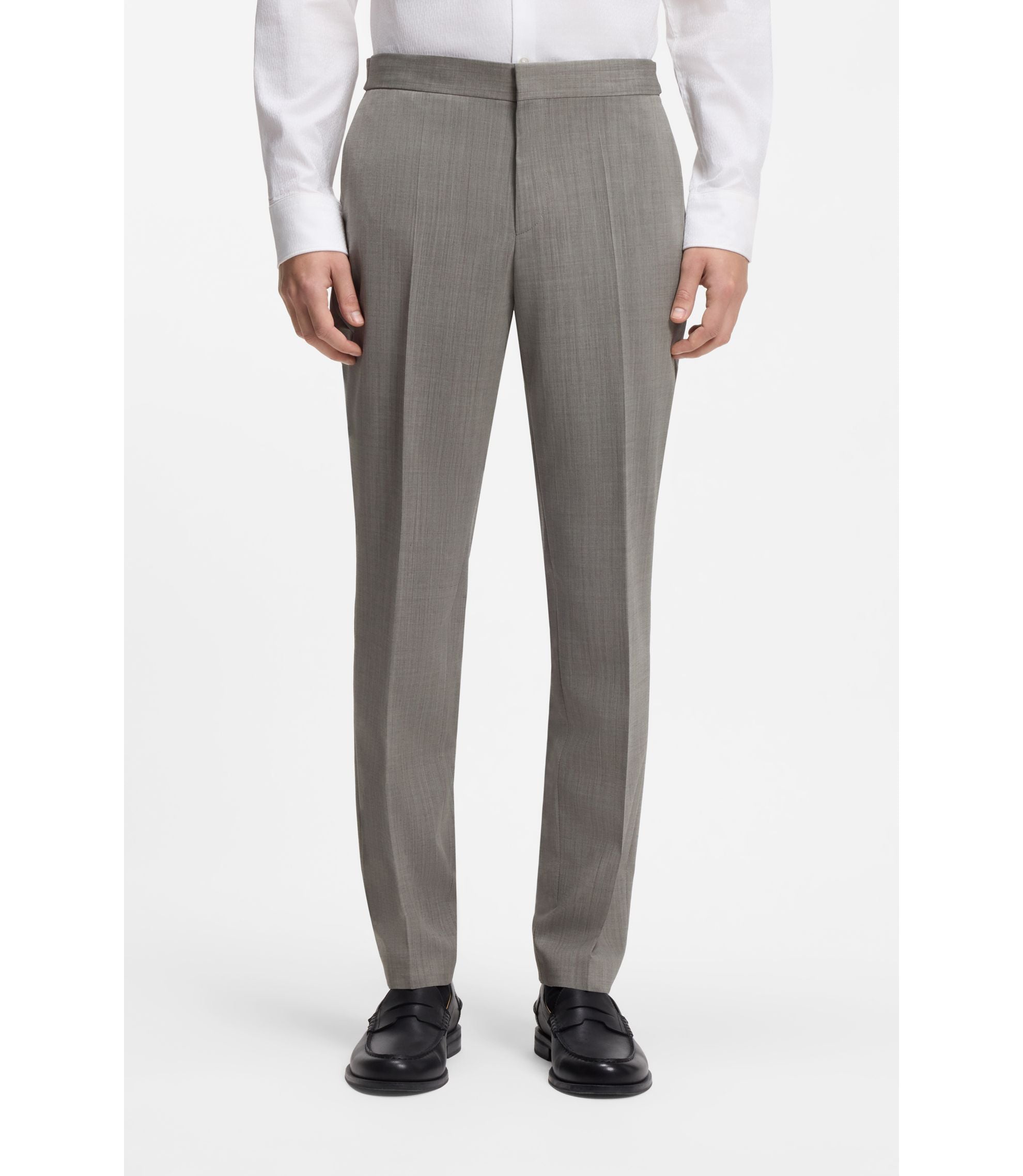 Hugo Three Piece Slim Fit Suit In Wool Blend Poplin Light Green