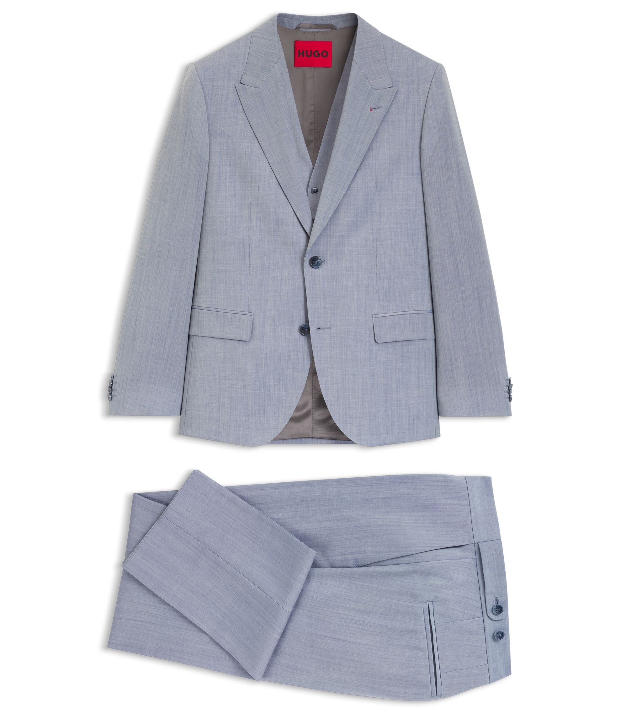 Hugo Three Piece Slim Fit Suit In Wool Blend Poplin Purple