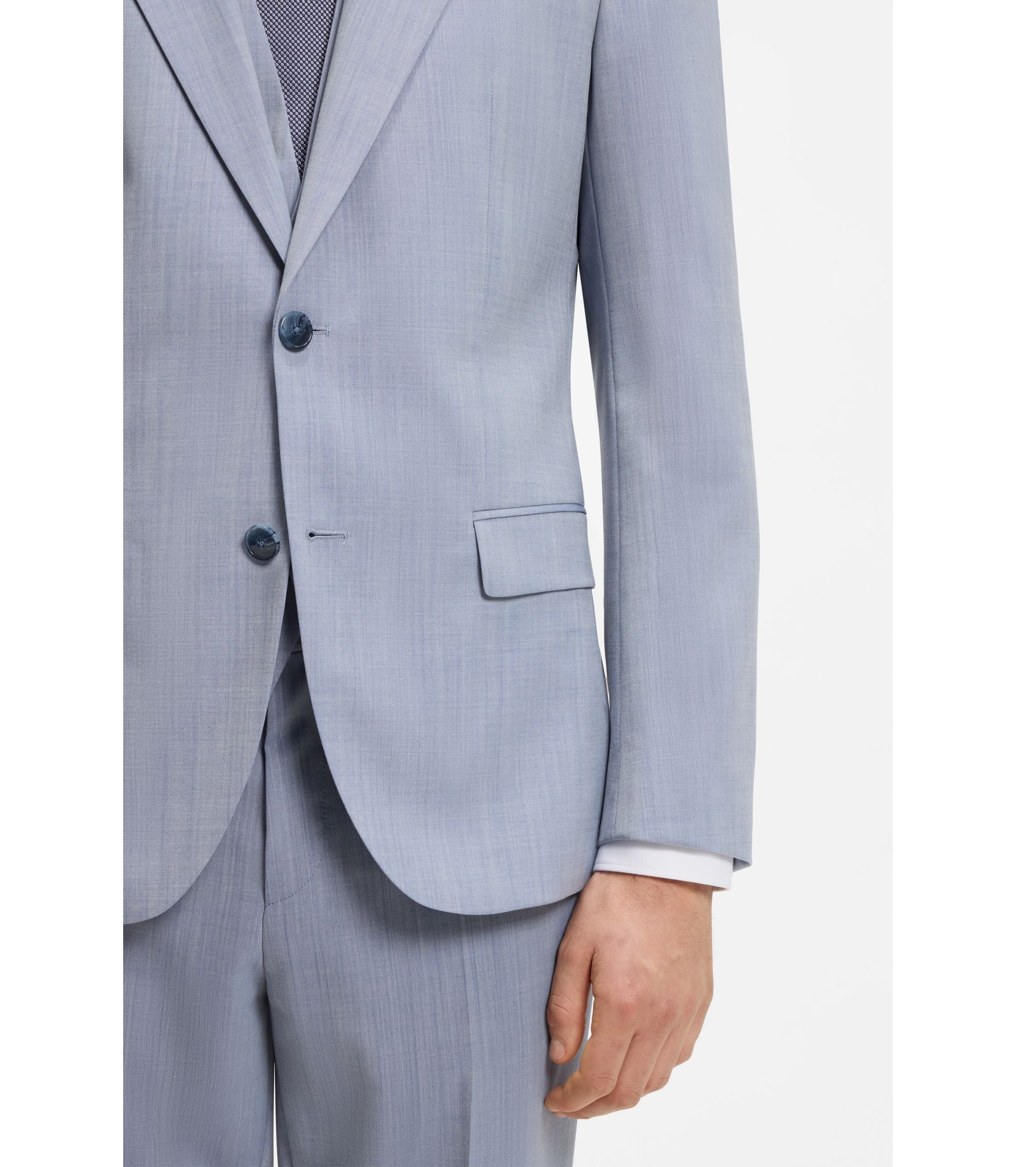 Hugo Three Piece Slim Fit Suit In Wool Blend Poplin Purple