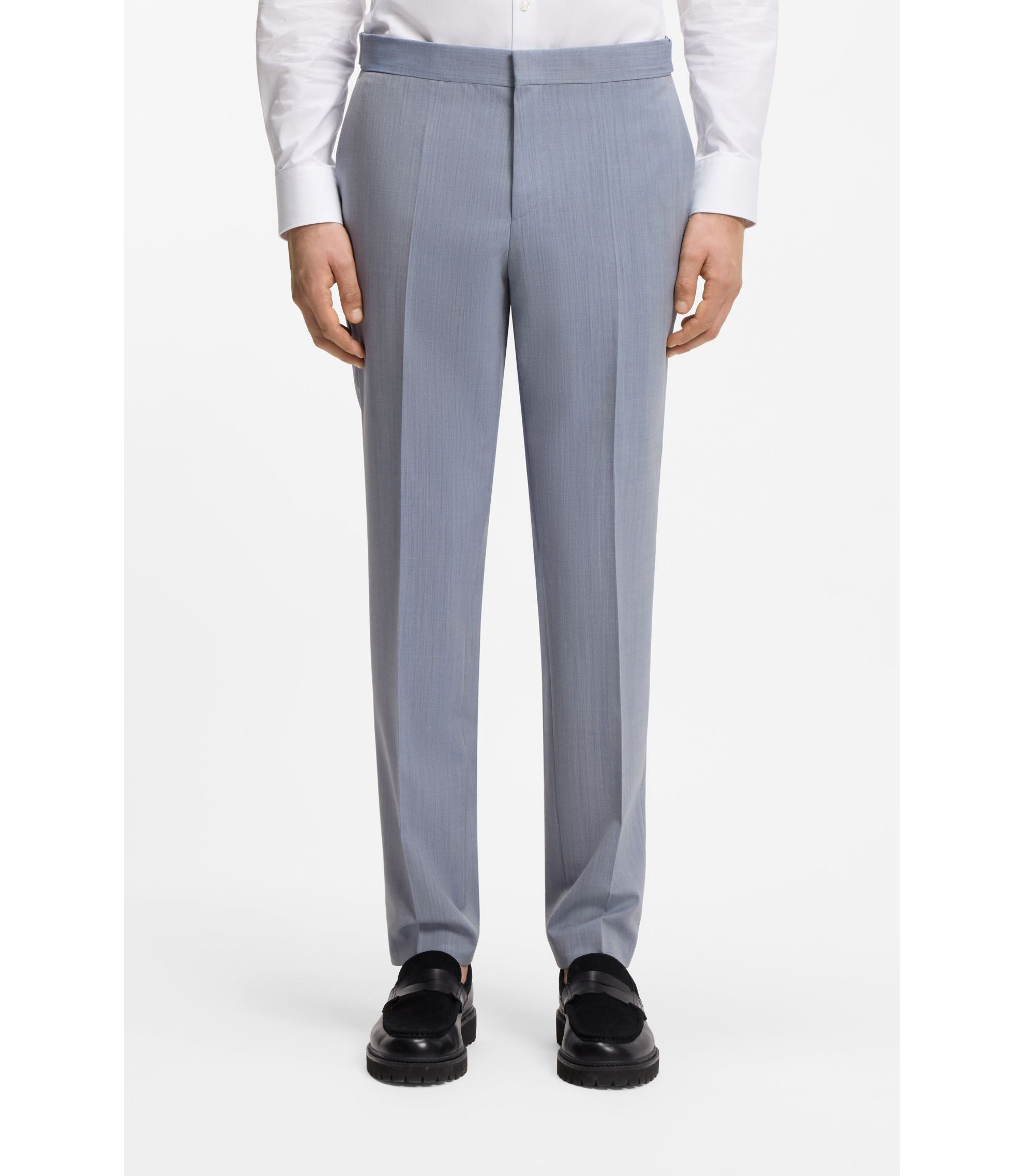 Hugo Three Piece Slim Fit Suit In Wool Blend Poplin Purple