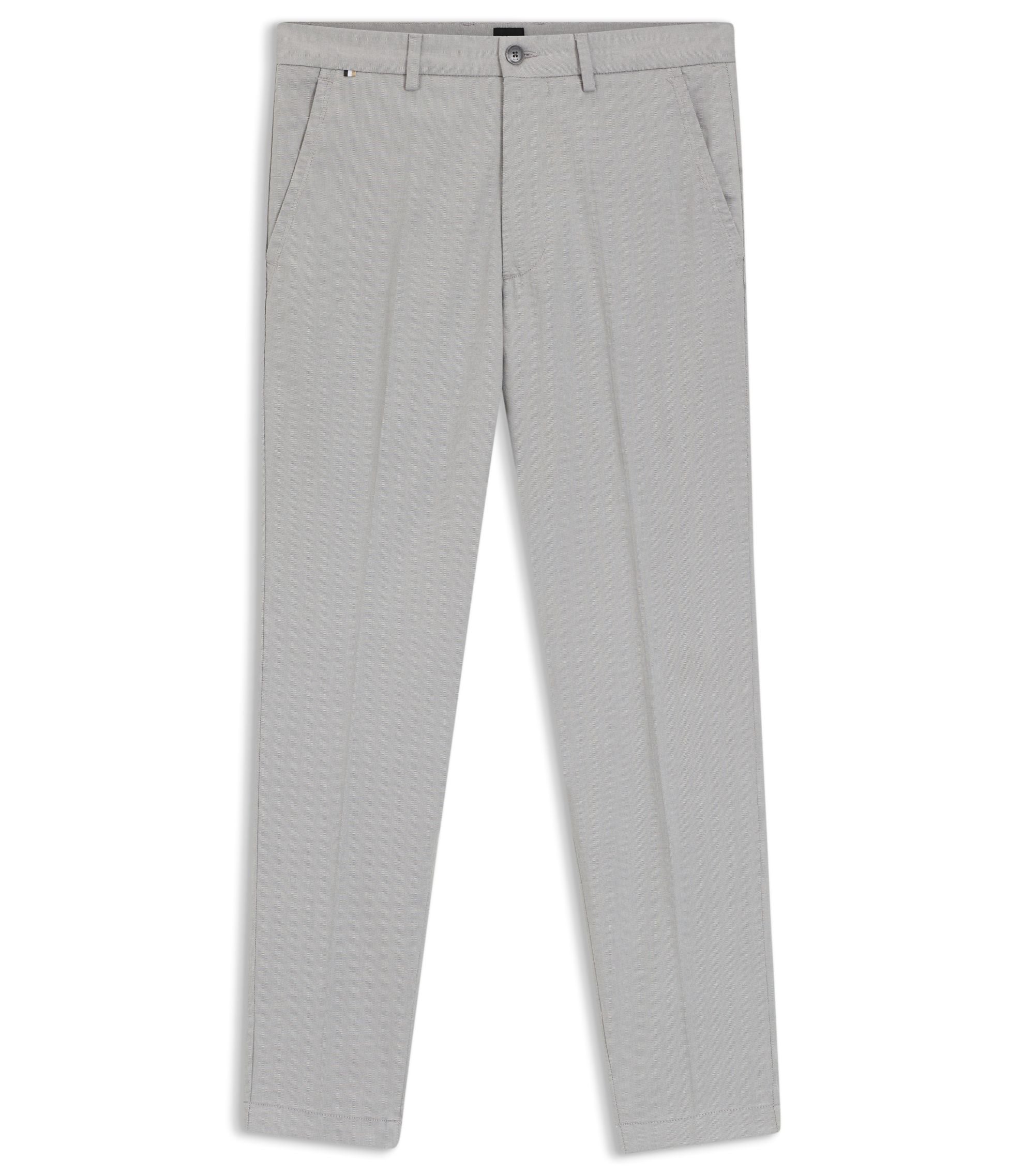 Boss Slim Fit Trousers In Stretch Cotton Dobby Silver