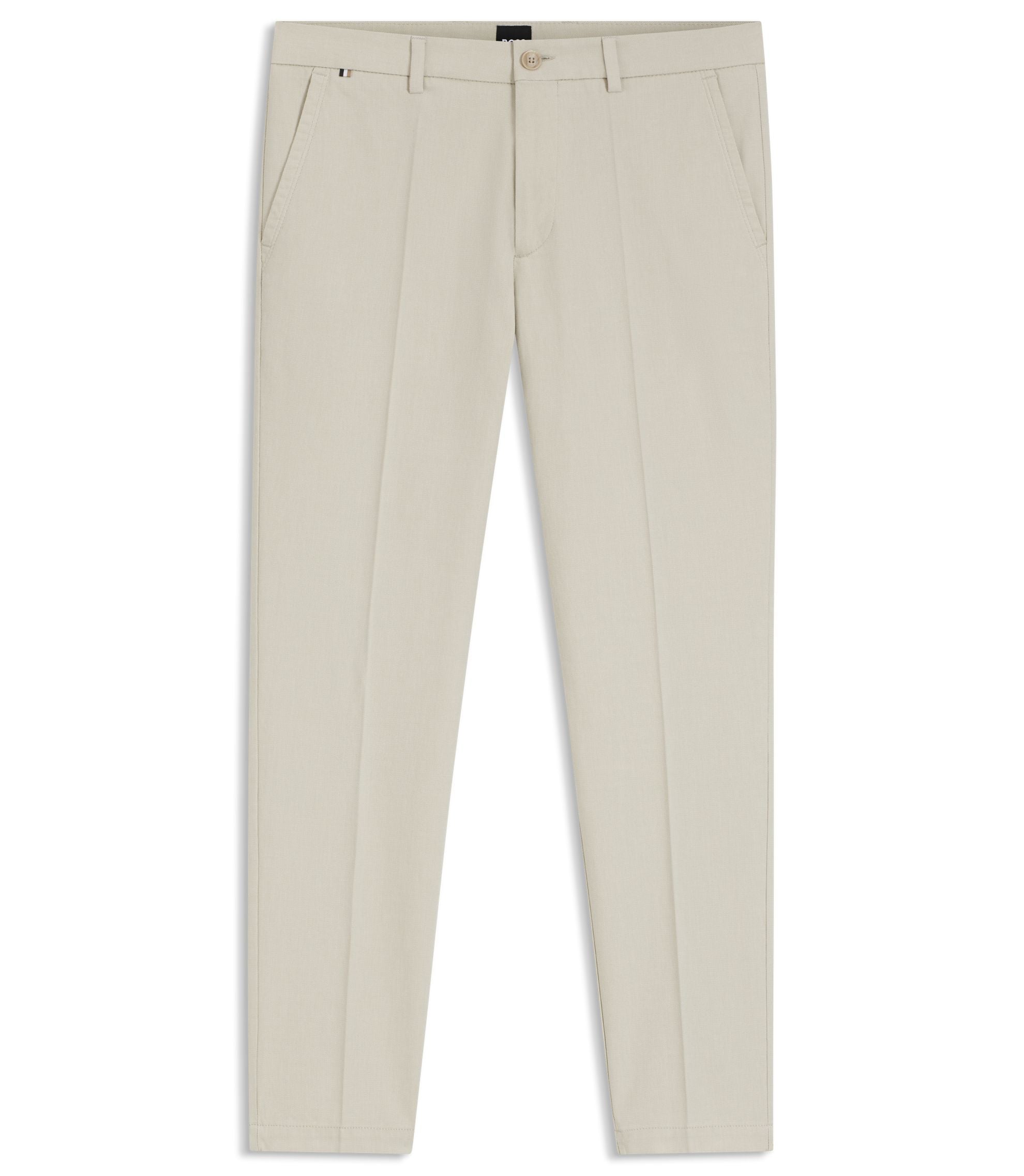 Boss Slim Fit Trousers In Stretch Cotton Dobby Light Beige