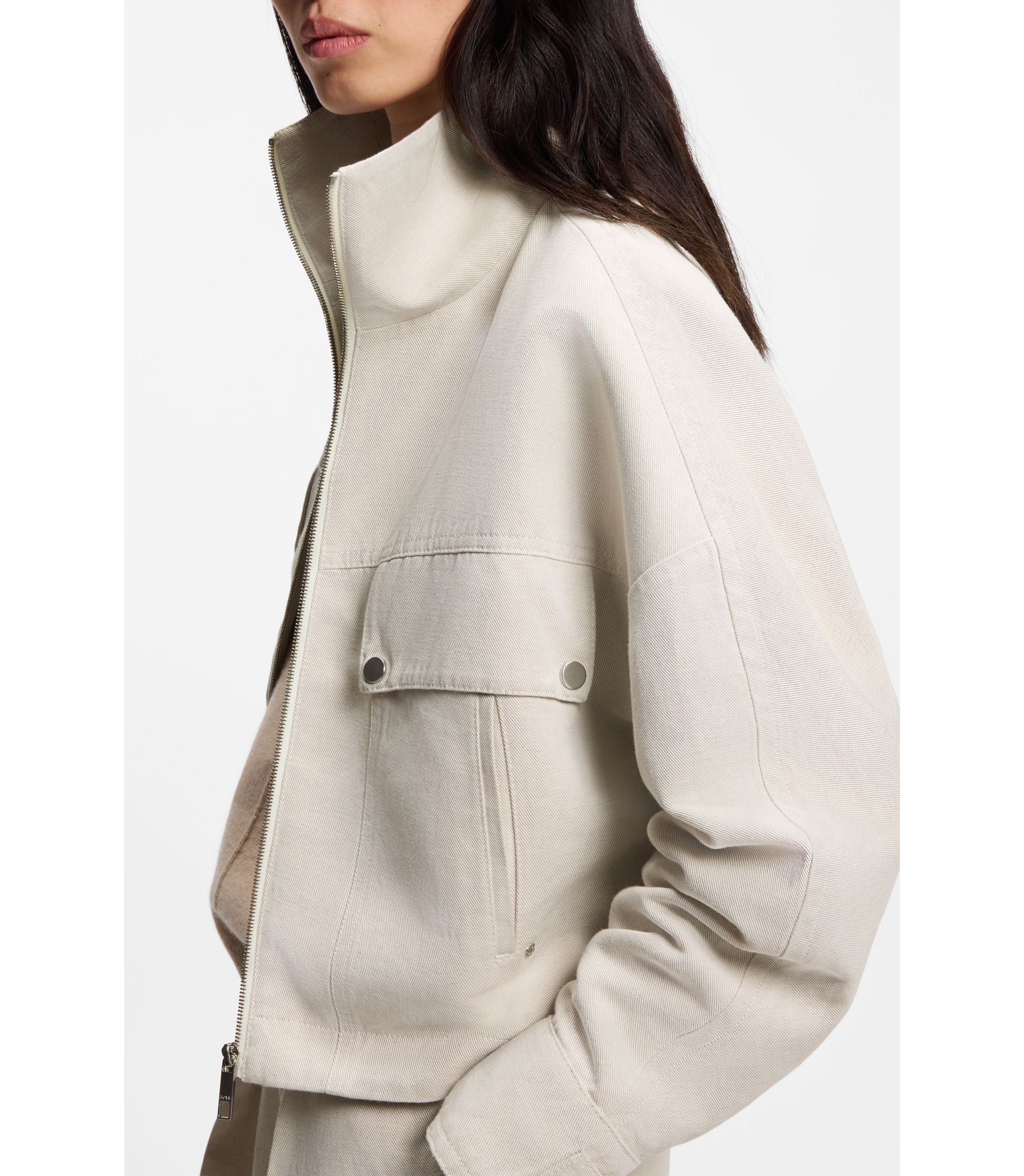 Boss Relaxed Fit Blazer In Cotton Linen Twill Patterned Women's