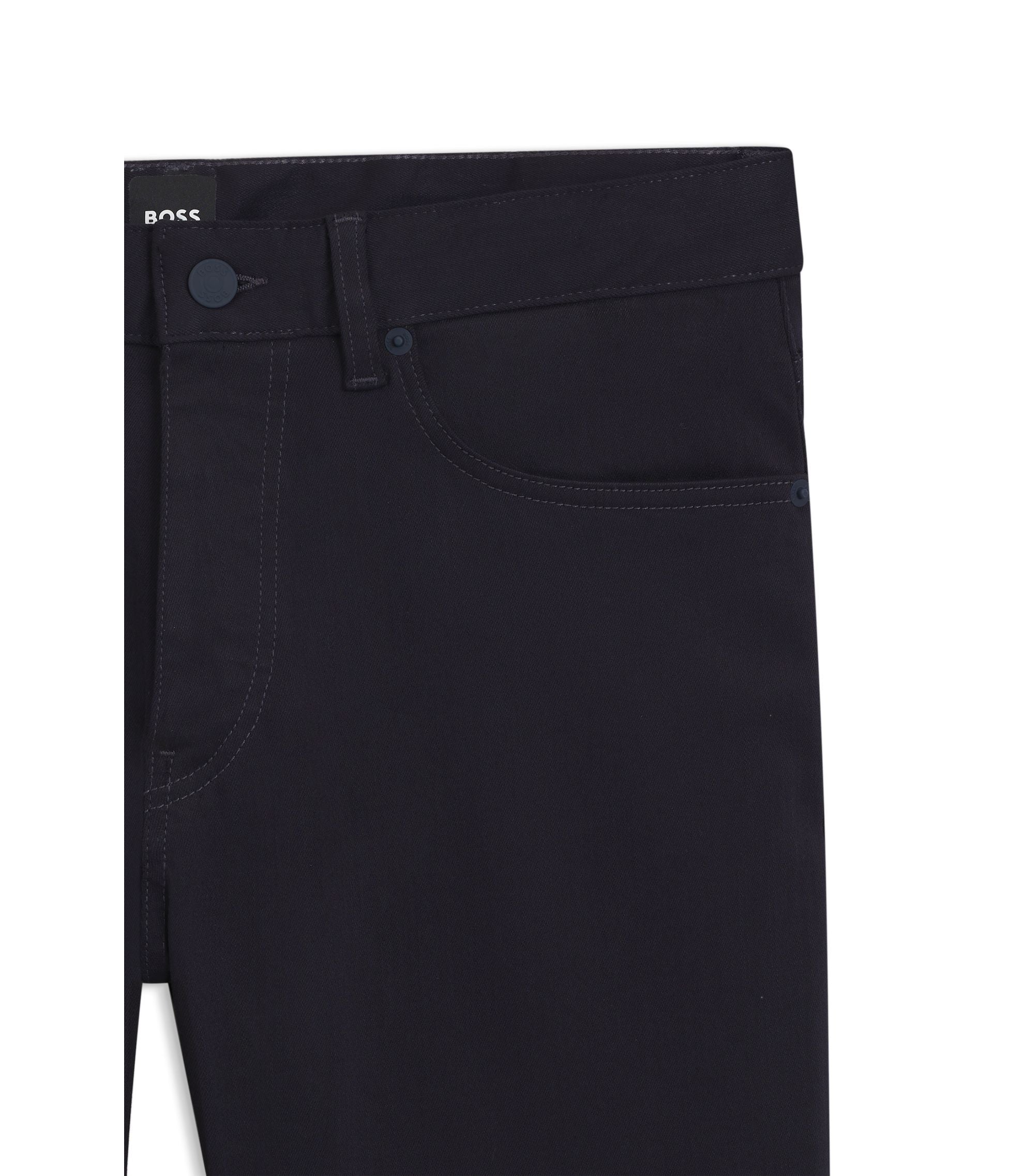 Boss Delaware Slim Fit Trousers In Fade Resistant Twill Dark Blue