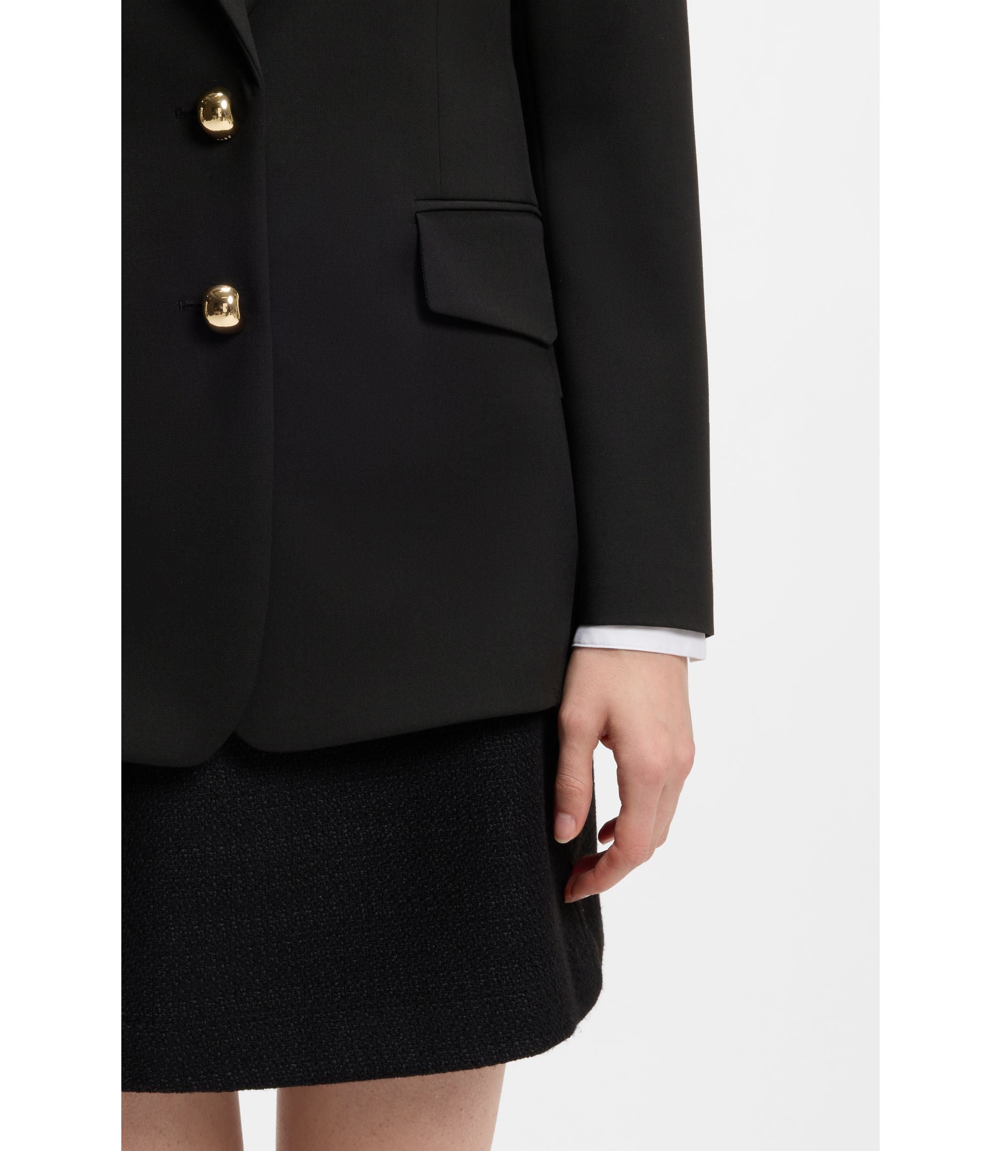 Hugo Regular Fit Blazer With Gold Tone Buttons Black Women's