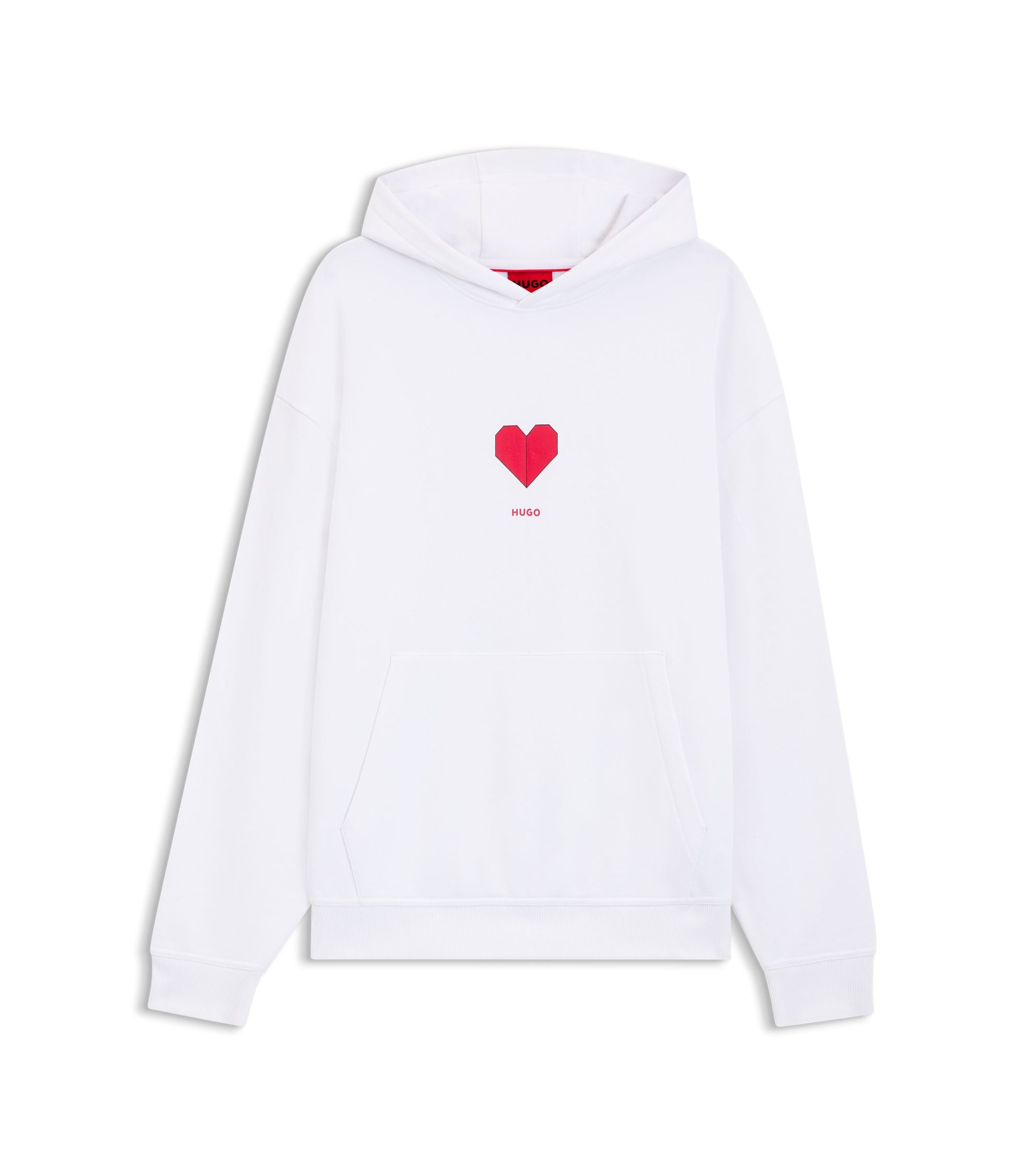 Hugo All Gender Cotton Terry Hoodie With Origami Heart Artwork White