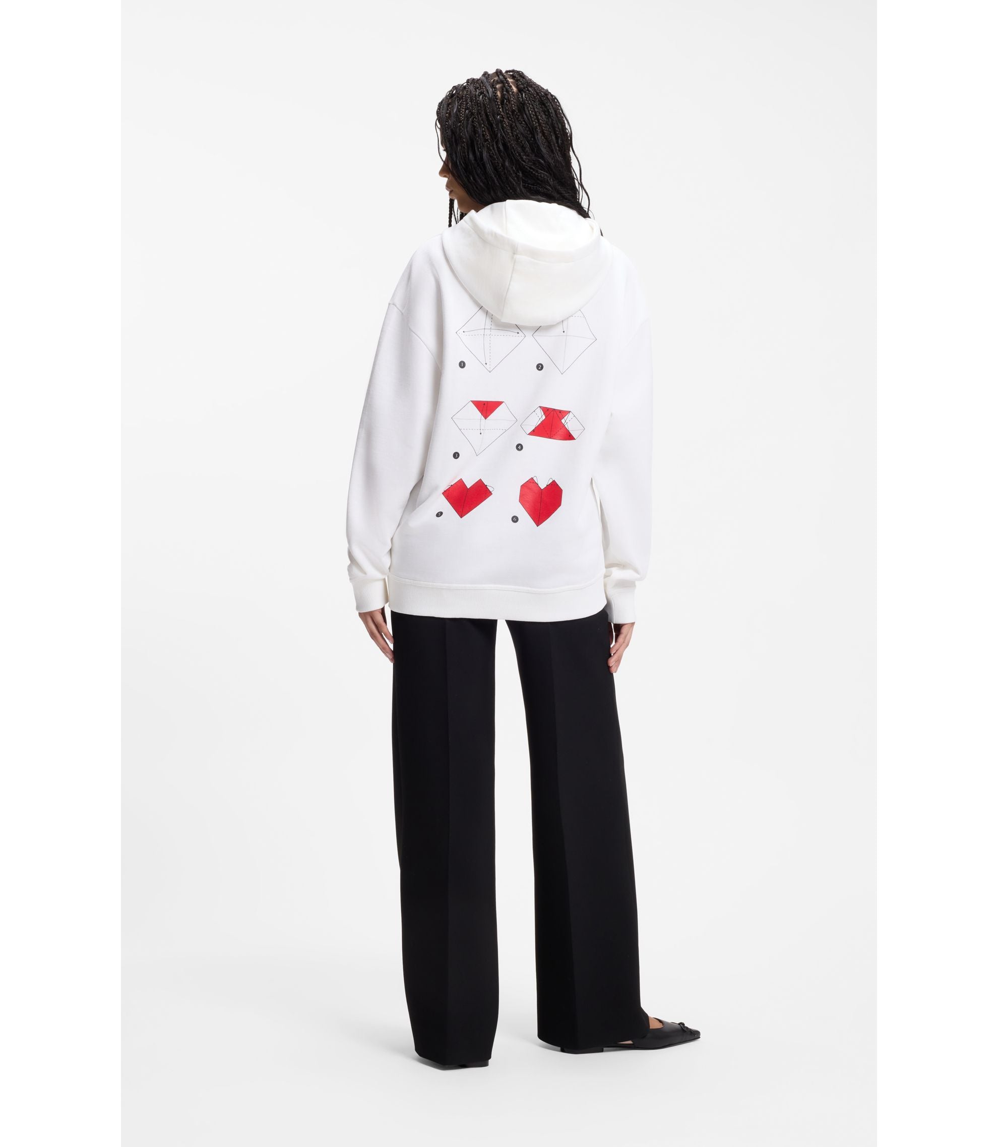 Hugo All Gender Cotton Terry Hoodie With Origami Heart Artwork White