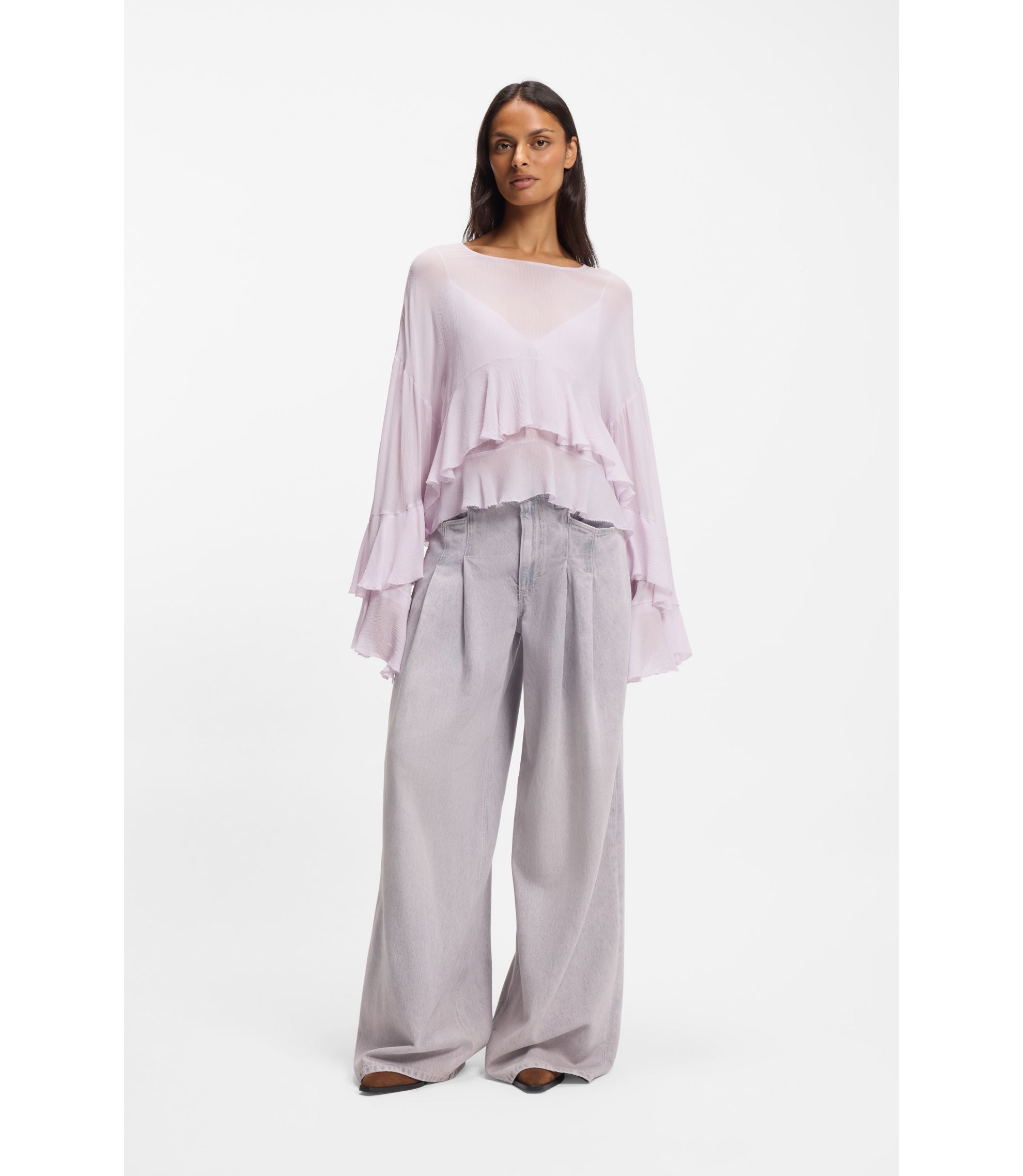 Boss Relaxed Fit Blouse In Seersucker Light Purple Women's