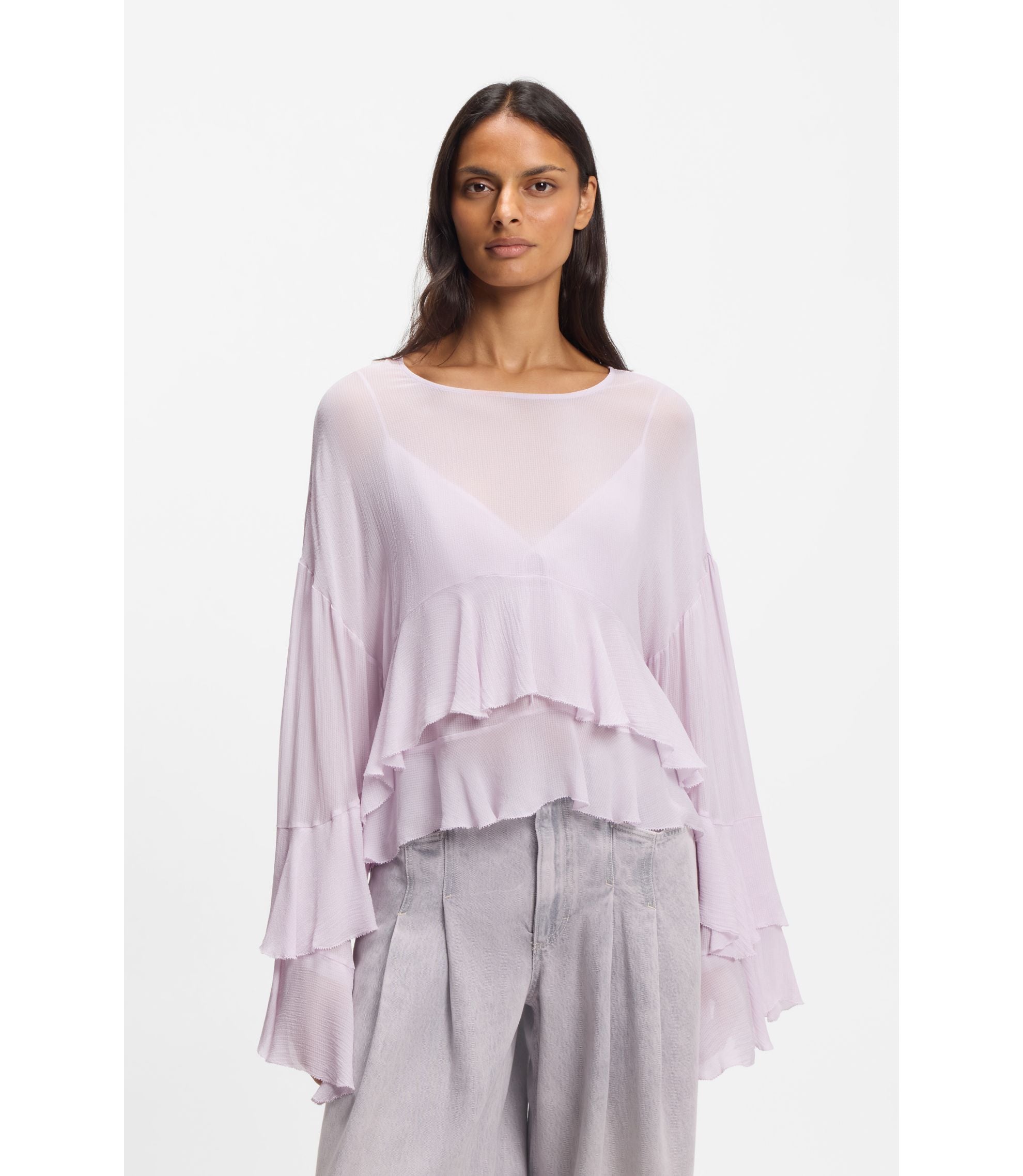 Boss Relaxed Fit Blouse In Seersucker Light Purple Women's
