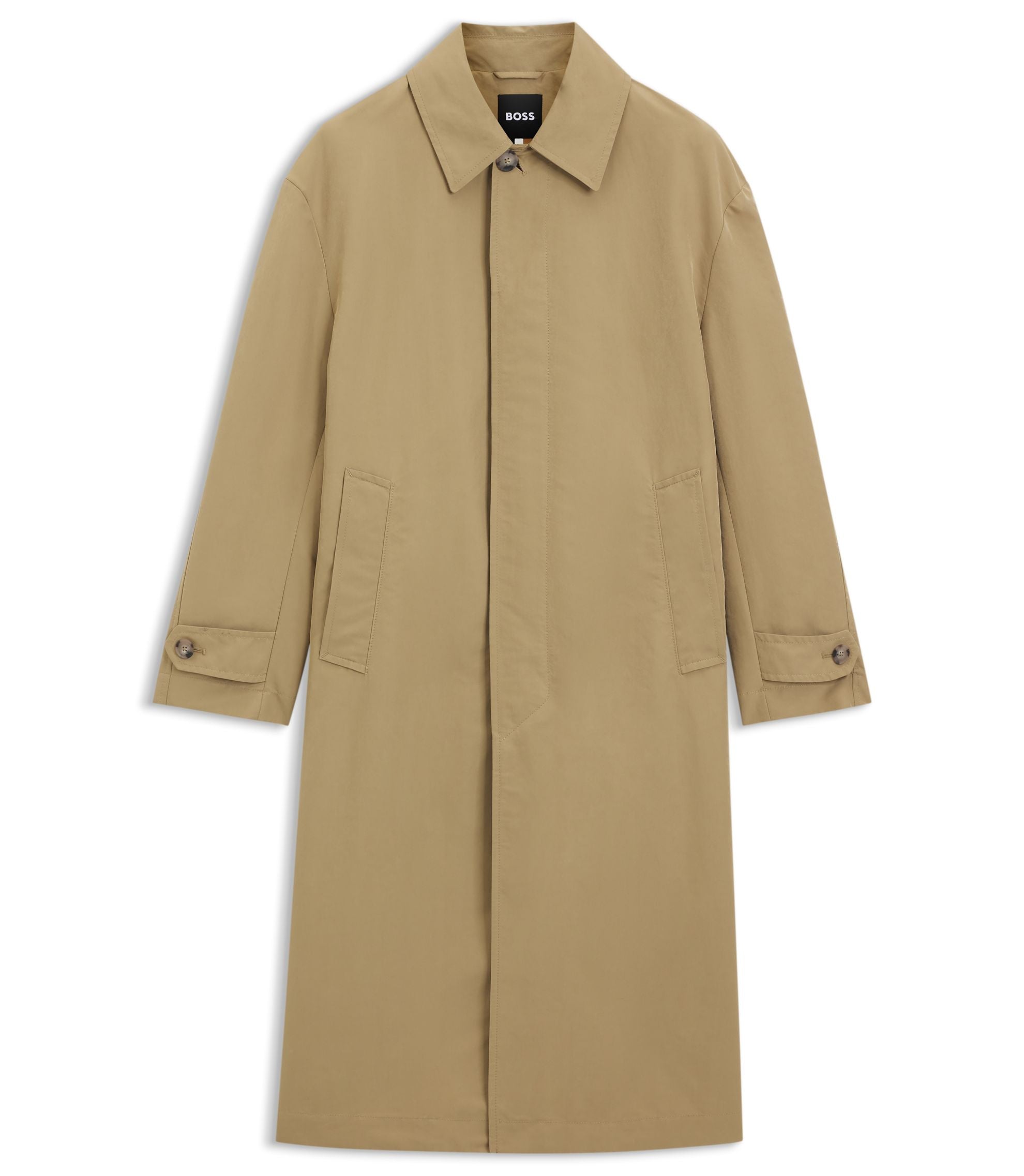 Boss Water Repellent Coat With Concealed Closure Khaki