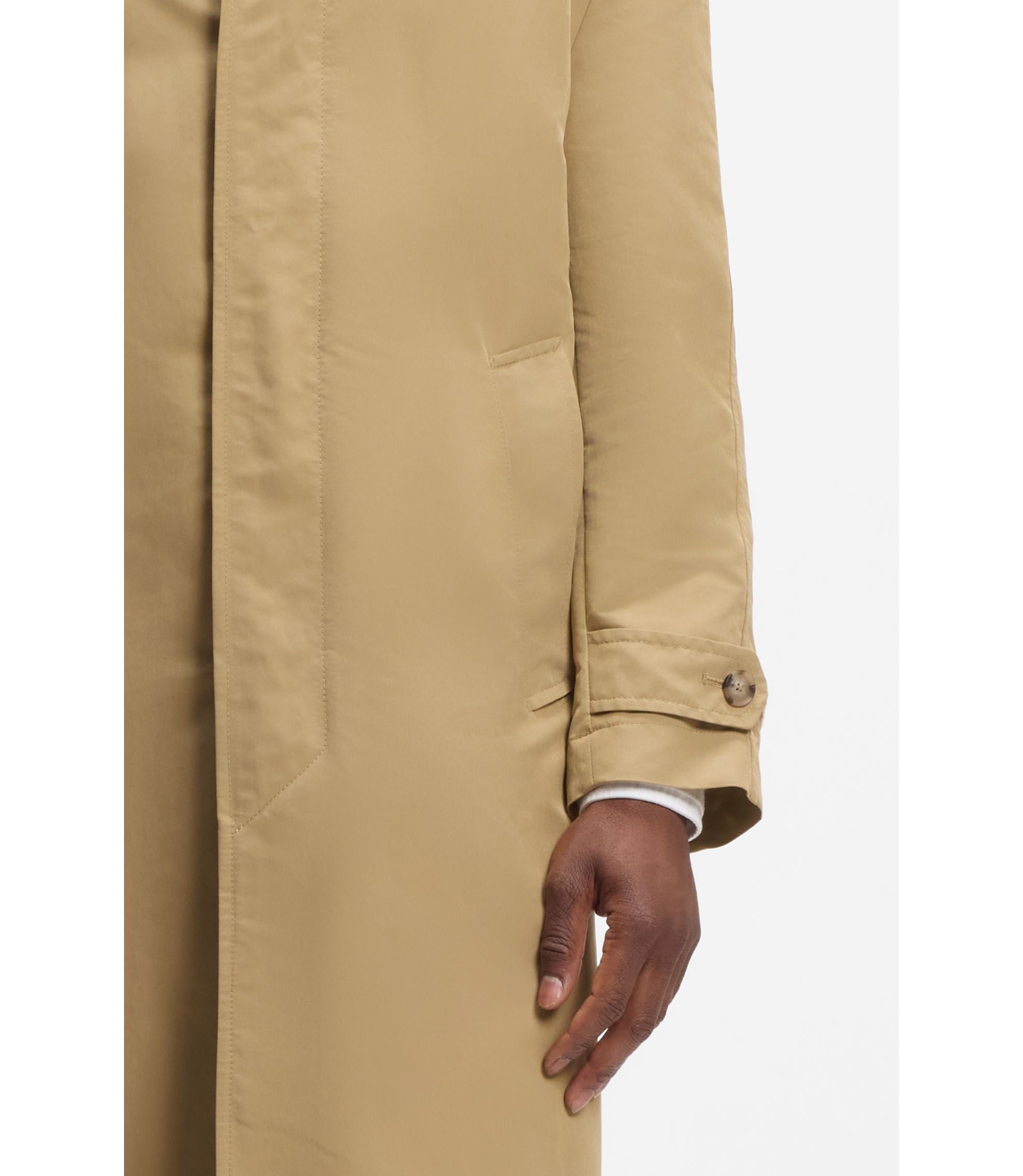Boss Water Repellent Coat With Concealed Closure Khaki