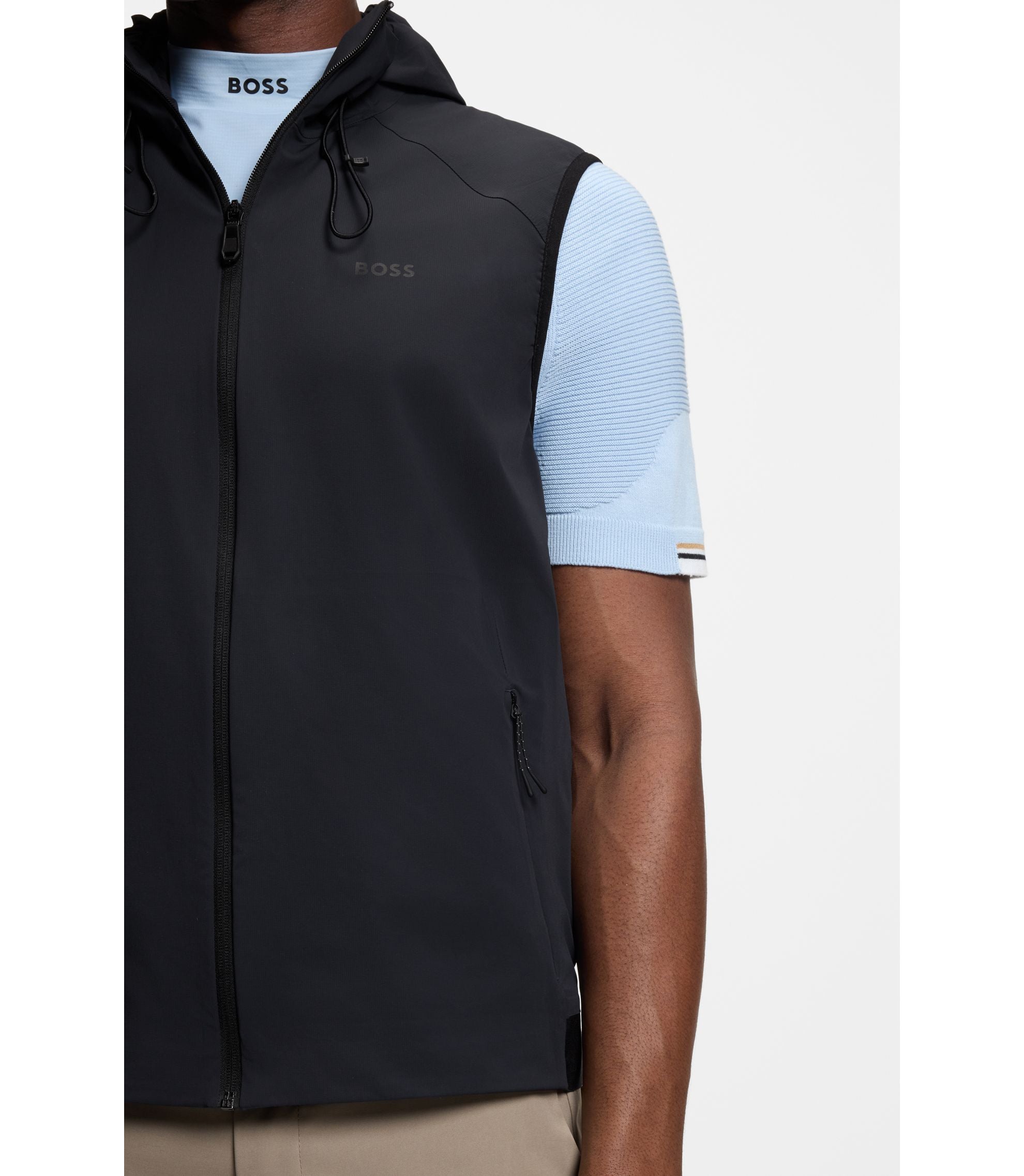 Boss Water Repellent Hooded Gilet With Micro Waffle Structure Dark Blue