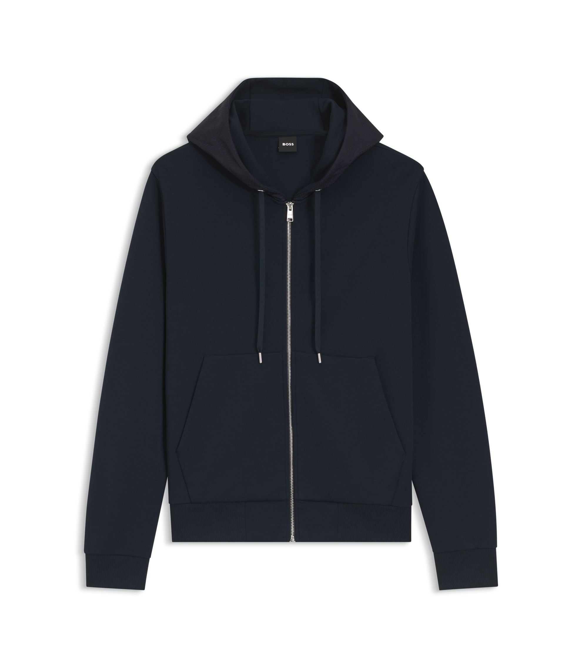 Boss Zip Up Hoodie With Monogram Hood Dark Blue