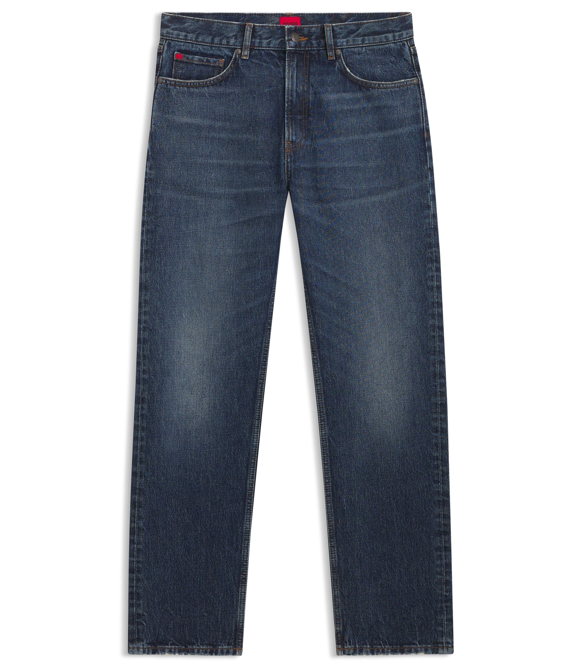 Hugo Blue Regular Fit Jeans In Vintage Wash Denim Dark Blue