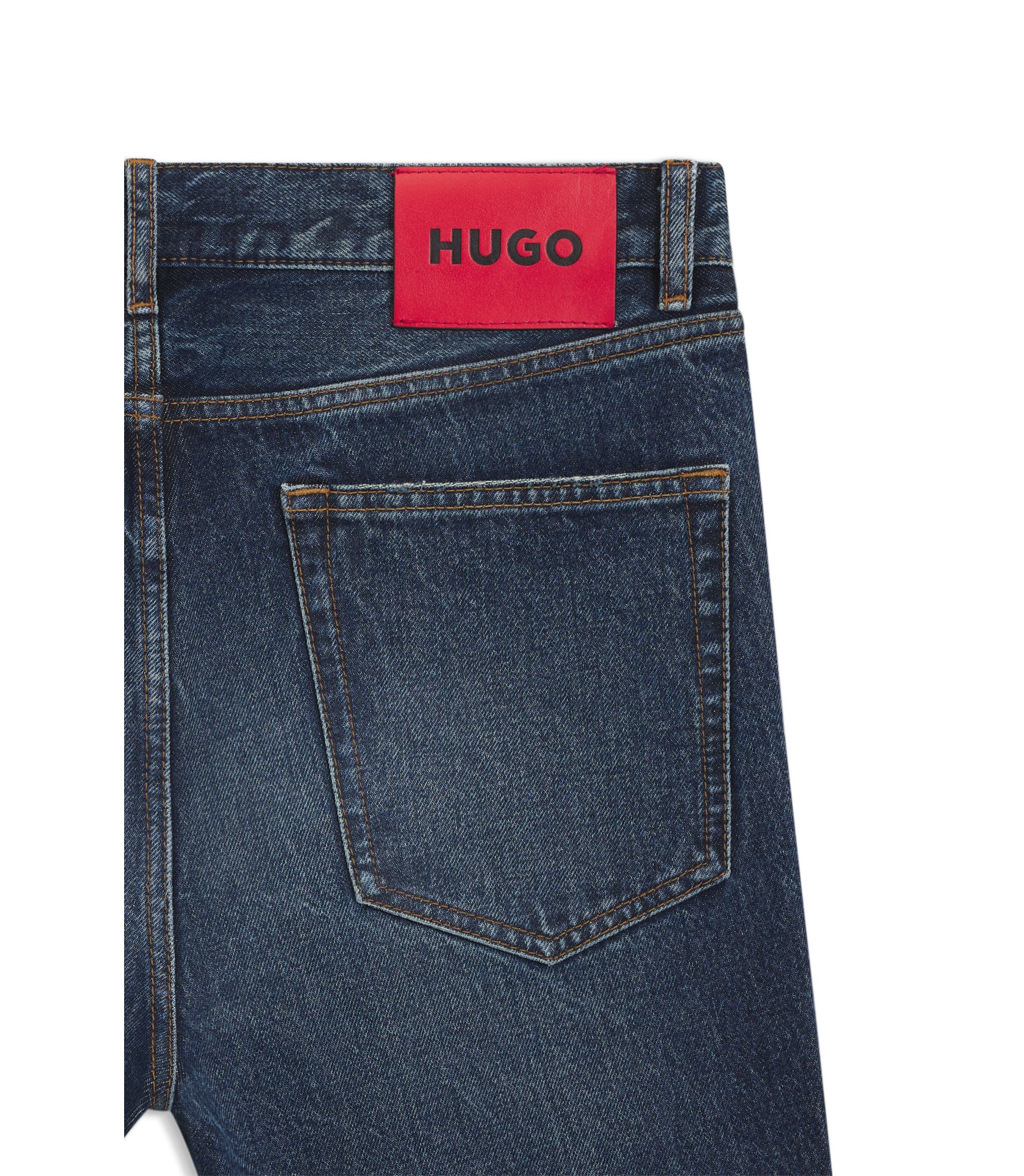 Hugo Blue Regular Fit Jeans In Vintage Wash Denim Dark Blue