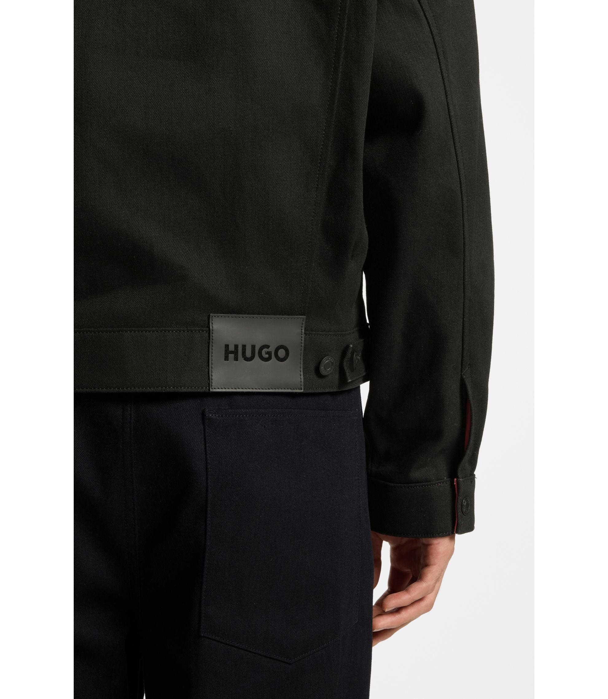 Hugo Black Regular Fit Jacket In Japanese Denim Black