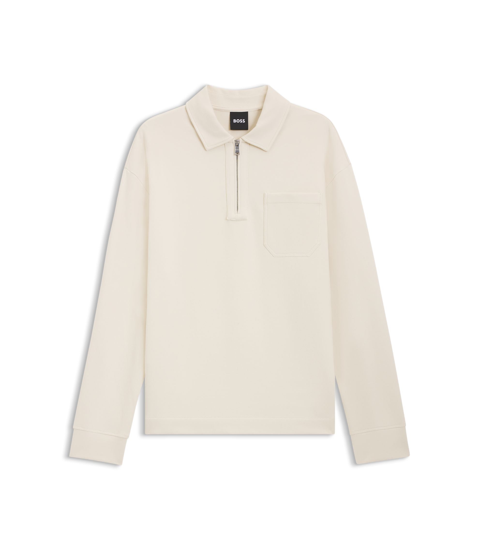 Boss Zip Neck Sweatshirt In A Cotton Blend White