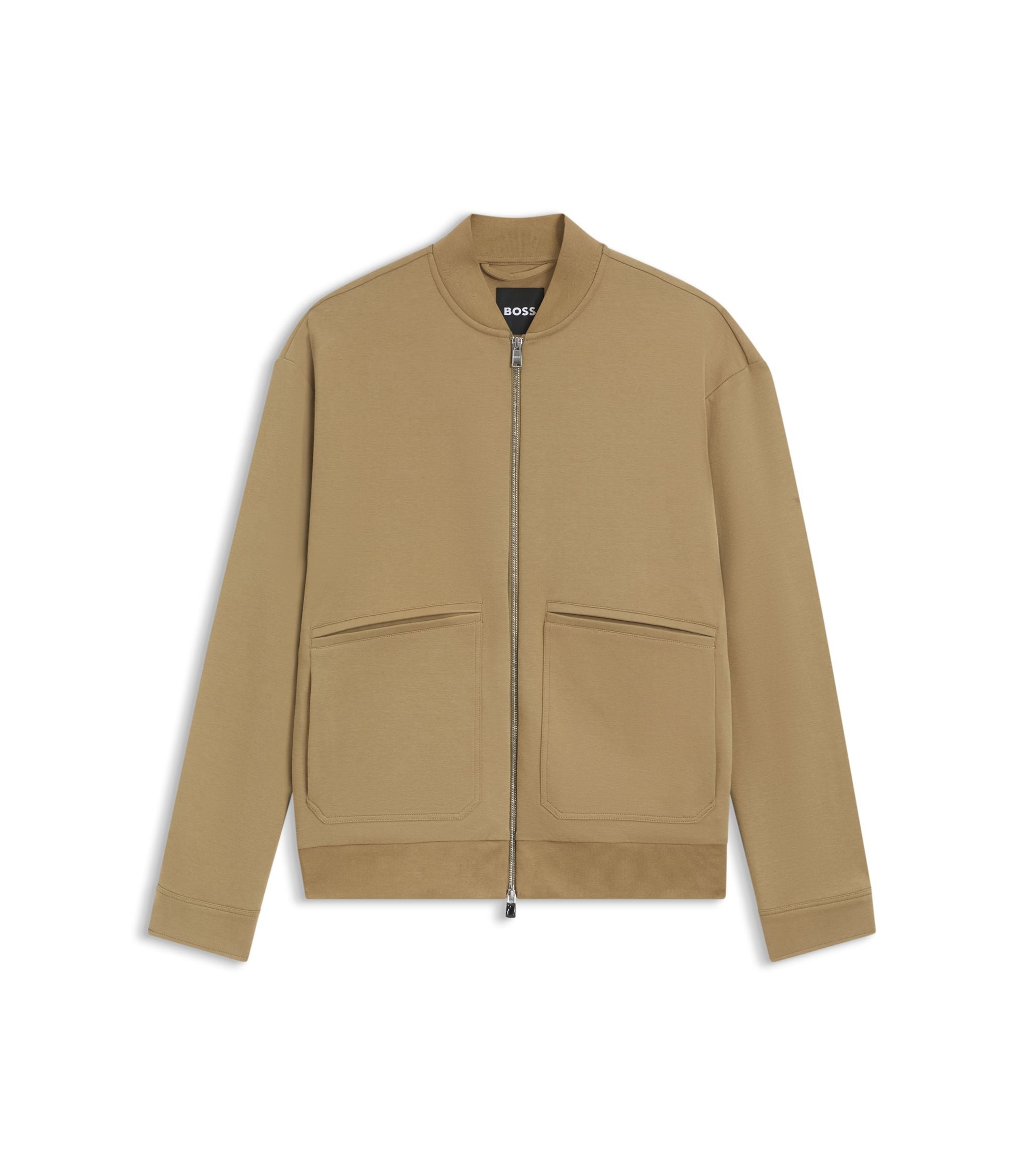 Boss Zip Up Sweatshirt In A Peached Cotton Blend Khaki