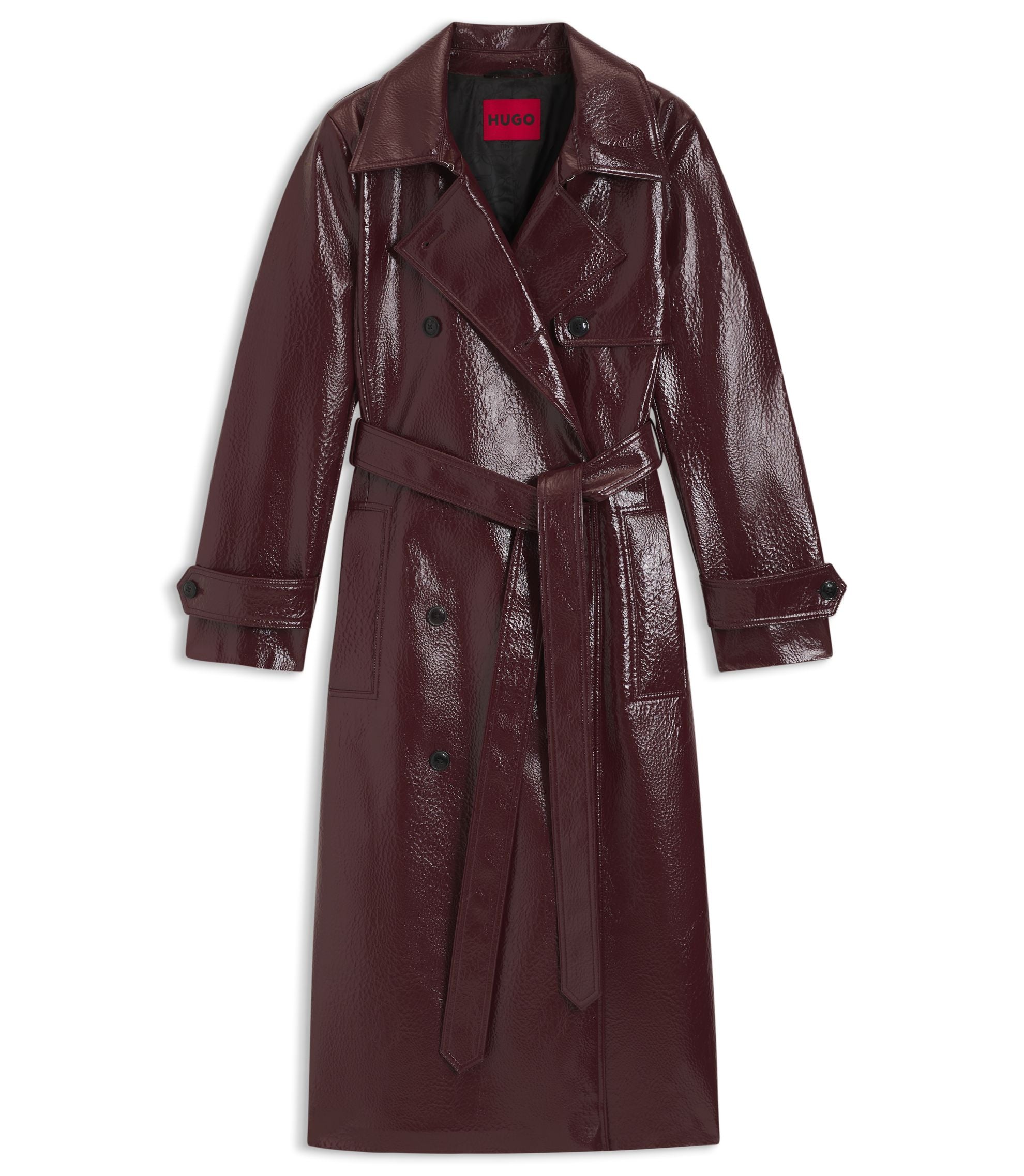 Hugo Faux Leather Trench Coat With Double Breasted Closure Dark Purple Women's