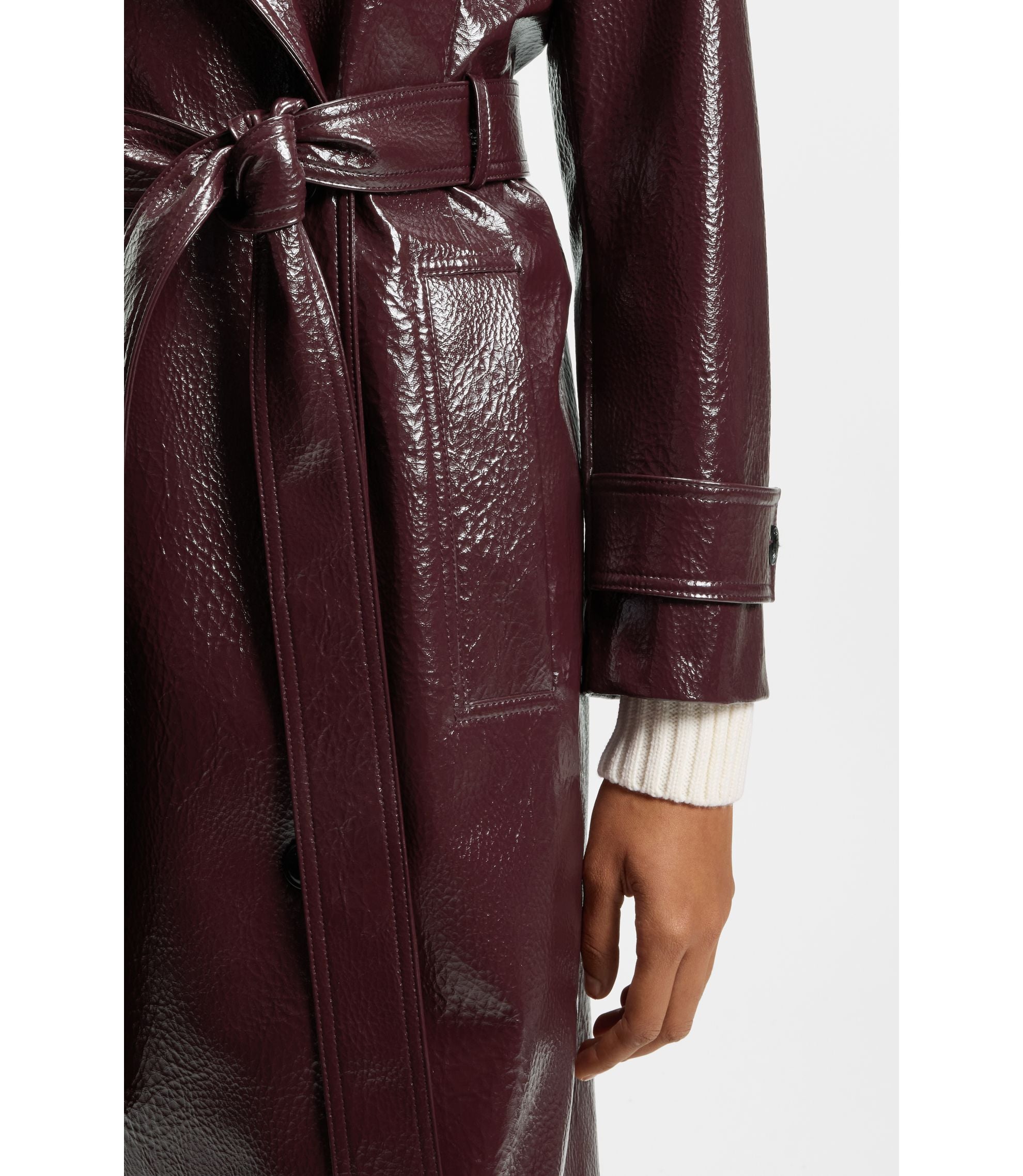 Hugo Faux Leather Trench Coat With Double Breasted Closure Dark Purple Women's