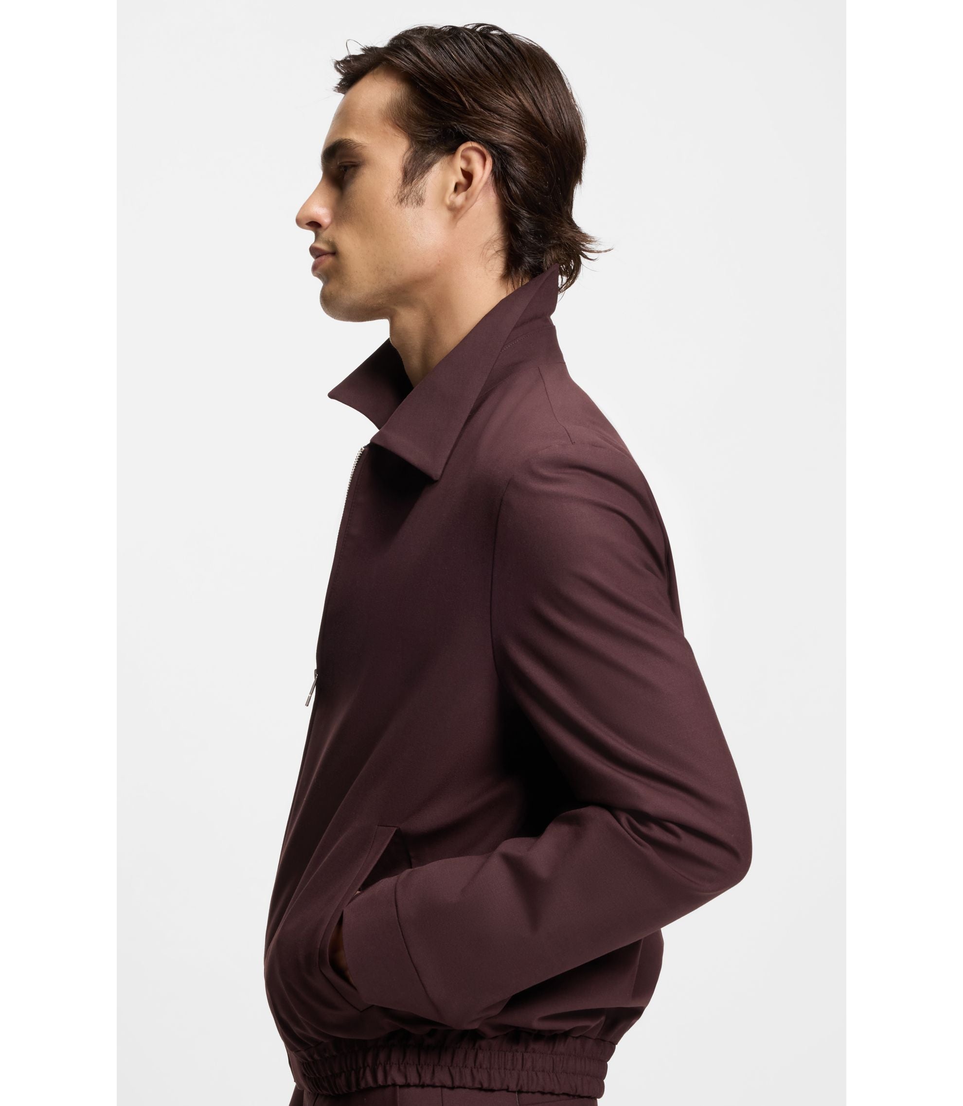 Hugo Slim Fit Jacket In Wool Blend Poplin Light Brown