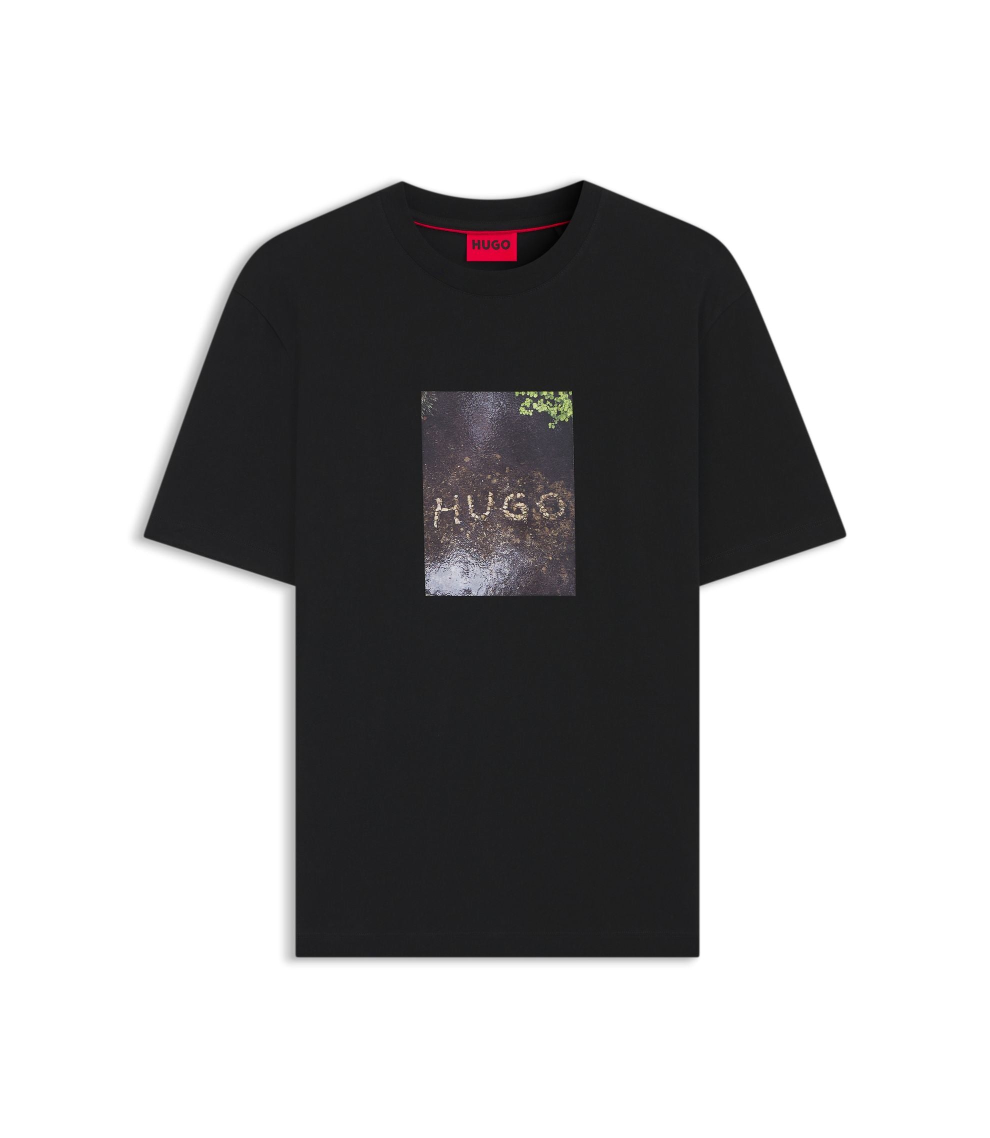 Hugo Appliqu Print T Shirt In Cotton Jersey Black