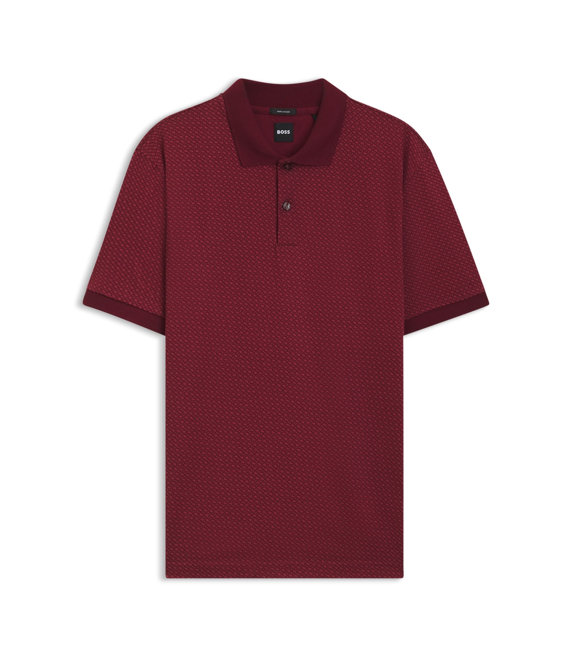 Boss Mercerised Cotton Polo Shirt With Two Tone Monograms Dark Red