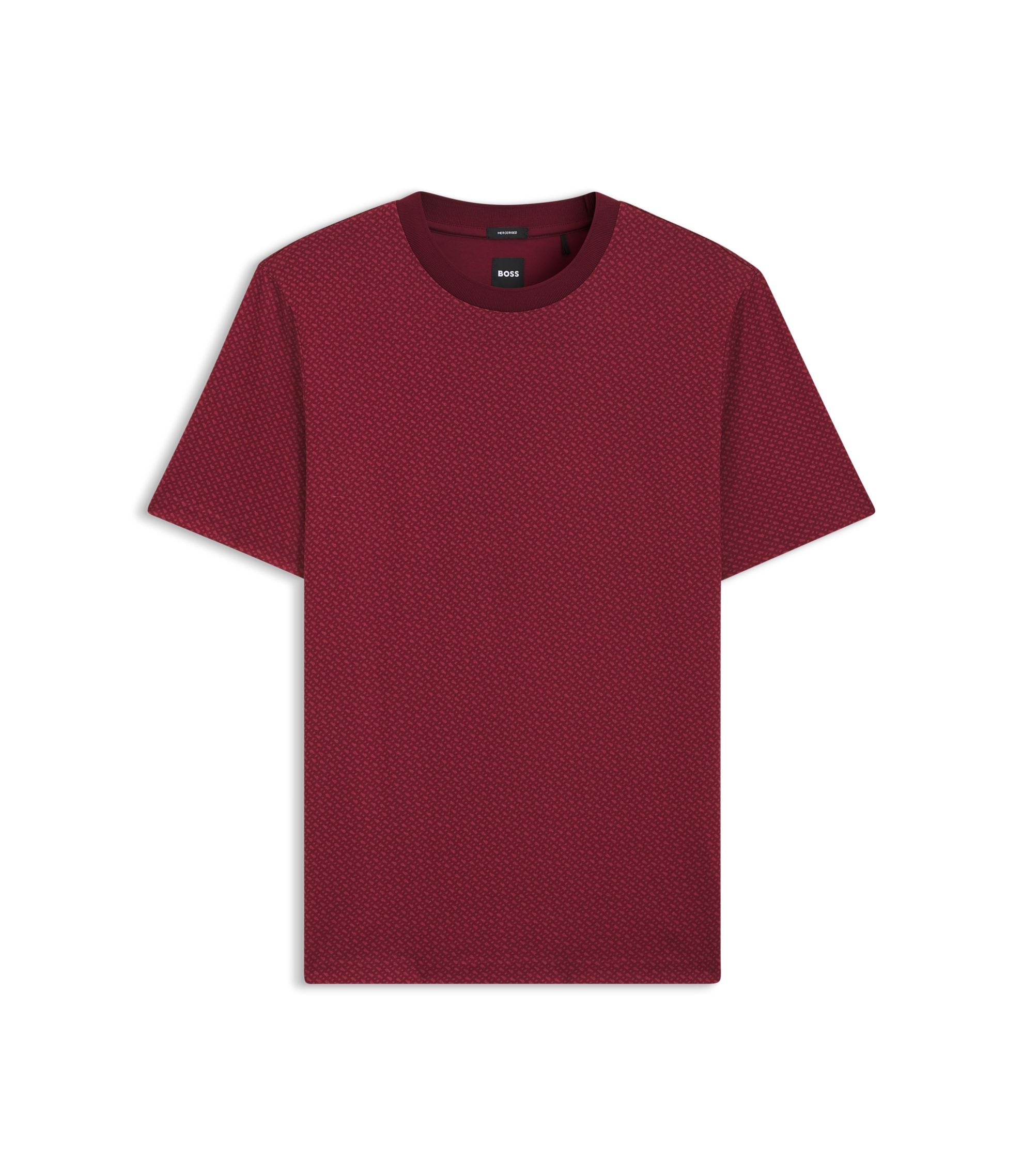 Boss Mercerised Cotton T Shirt With Two Tone Monograms Dark Red