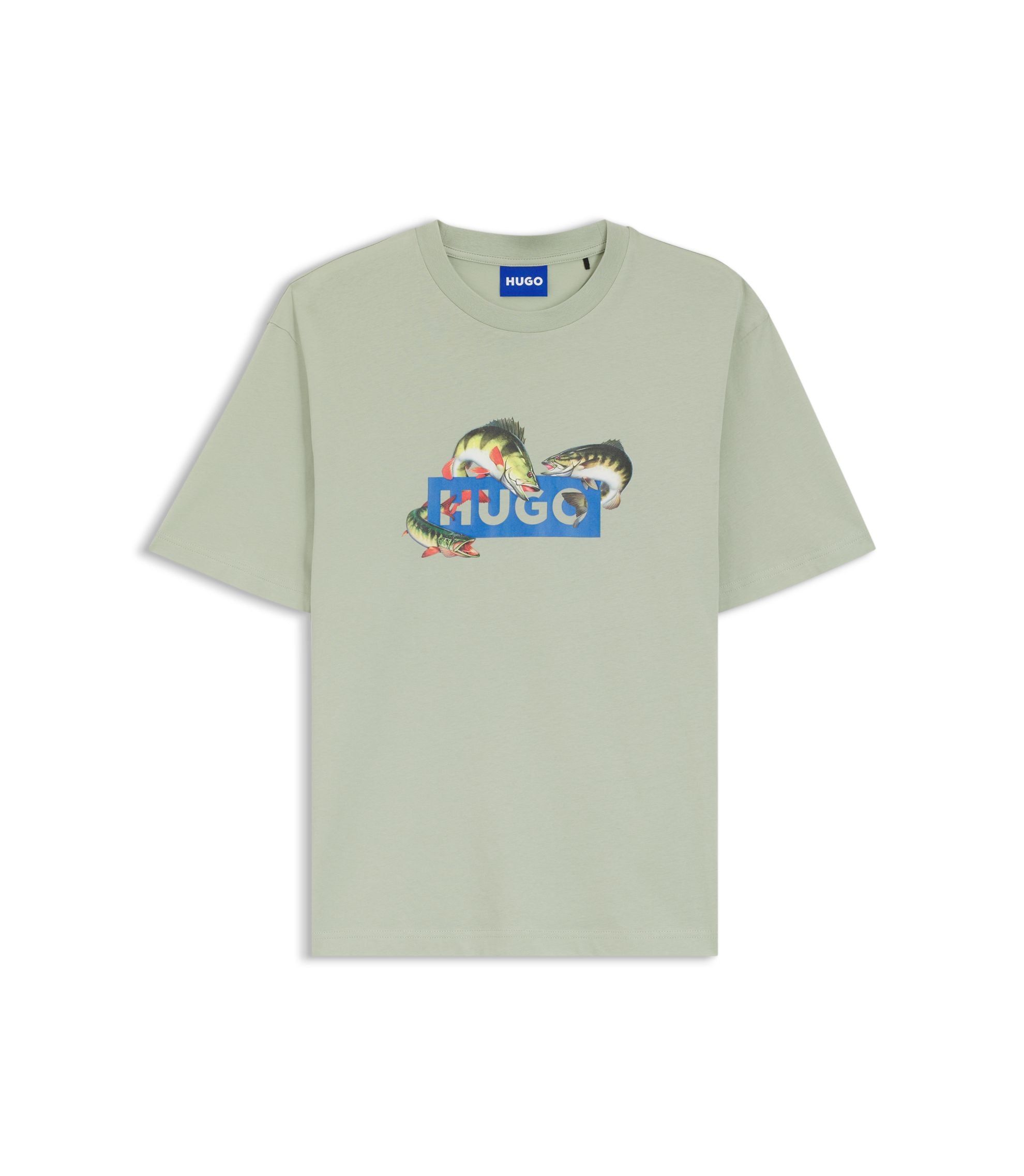Hugo Printed Artwork T Shirt In Cotton Jersey Light Green