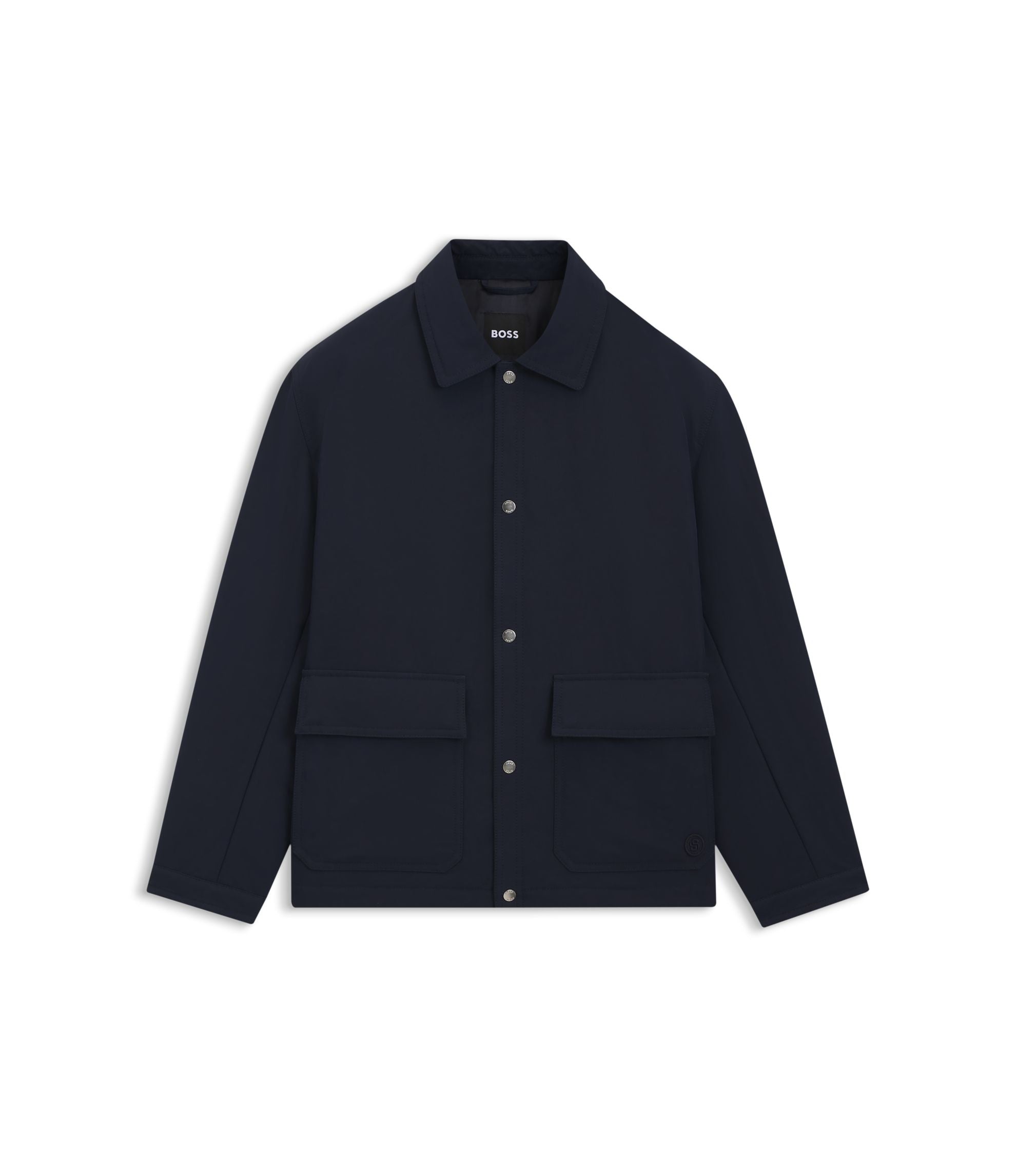 Boss Relaxed Fit Jacket In Water Repellent Peached Fabric Dark Blue