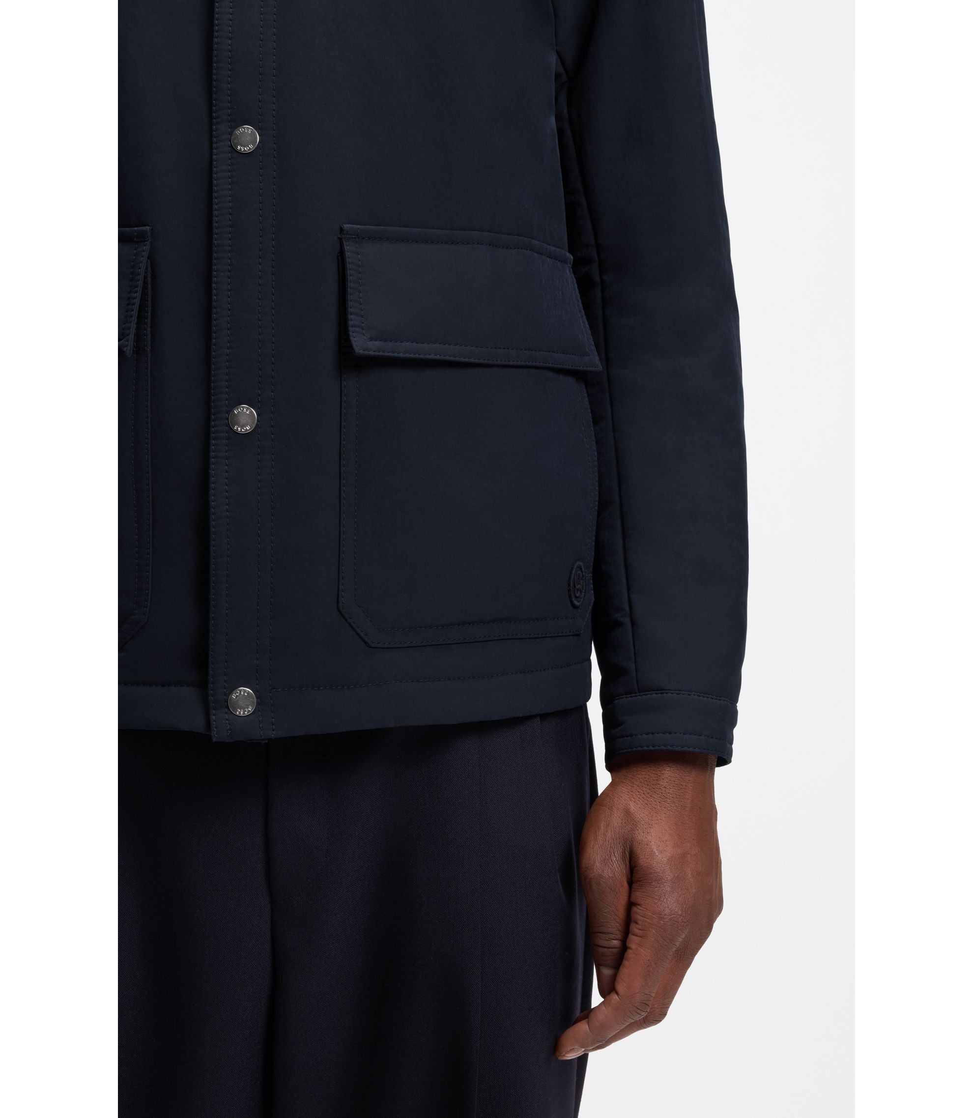 Boss Relaxed Fit Jacket In Water Repellent Peached Fabric Dark Blue