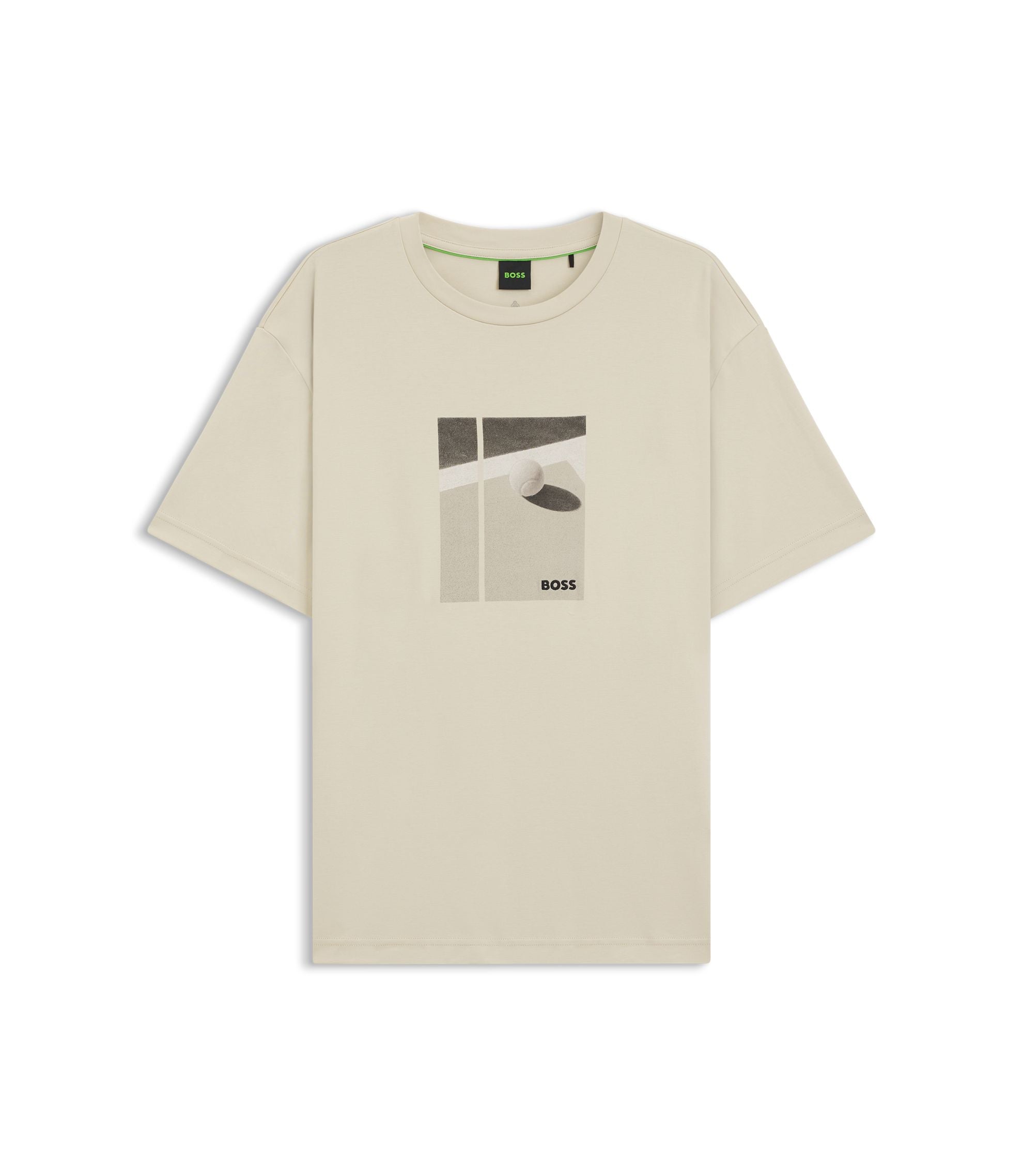 Boss Tennis Artwork T Shirt In Pima Cotton Light Beige