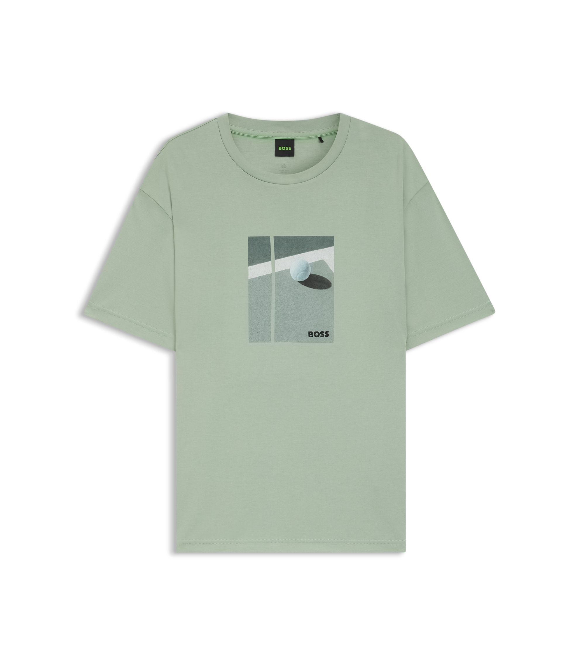 Boss Tennis Artwork T Shirt In Pima Cotton Light Green