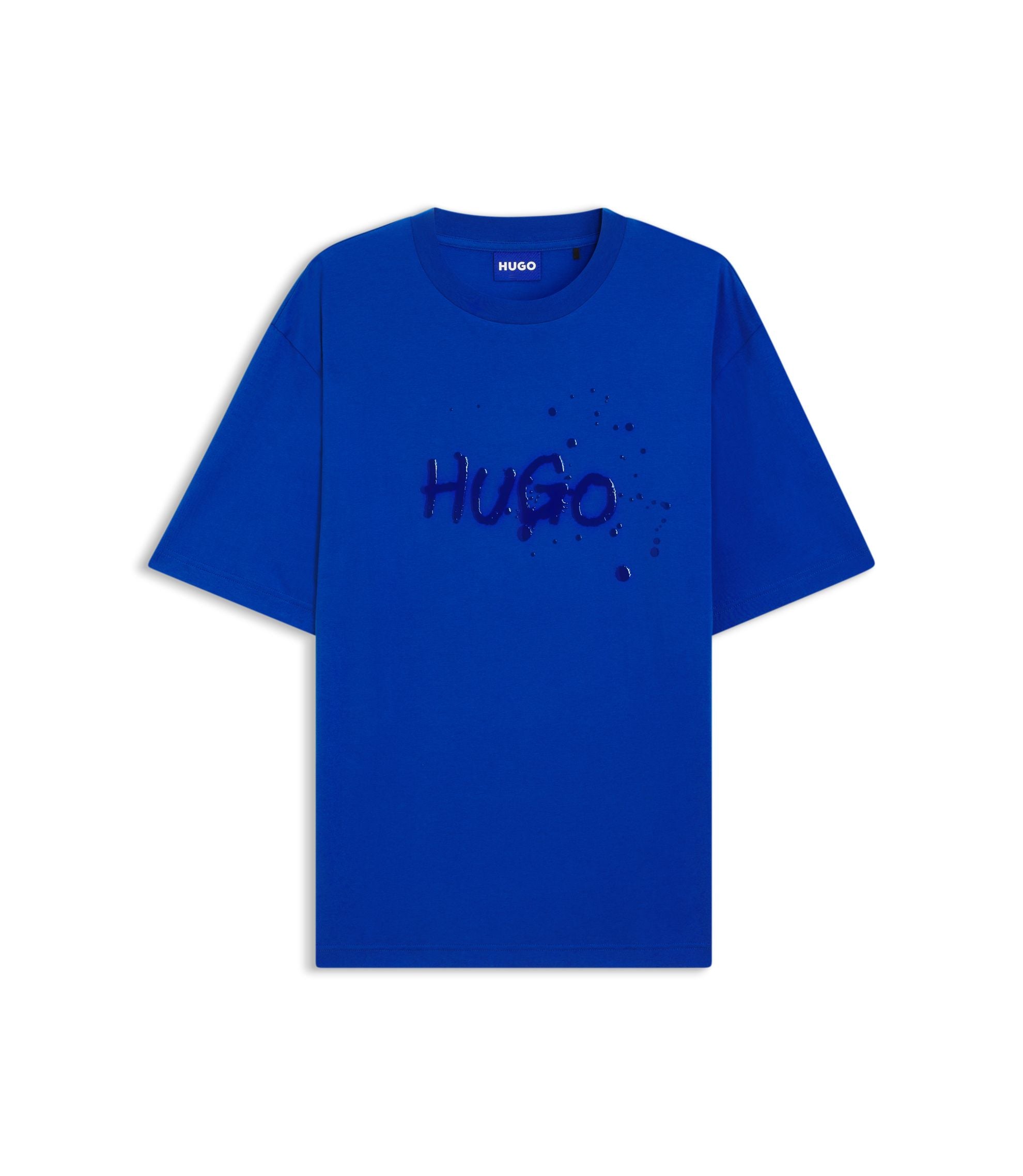 Hugo Printed Artwork T Shirt In Cotton Jersey Light Blue