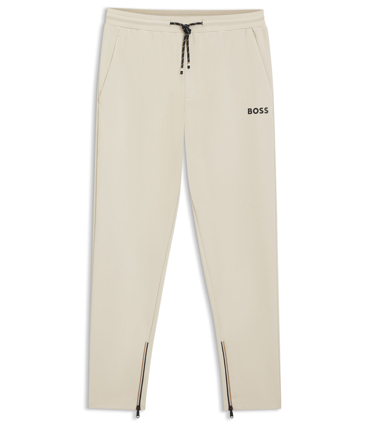 Boss Active Stretch Gabardine Tracksuit Bottoms With Zipped Hems Light Beige