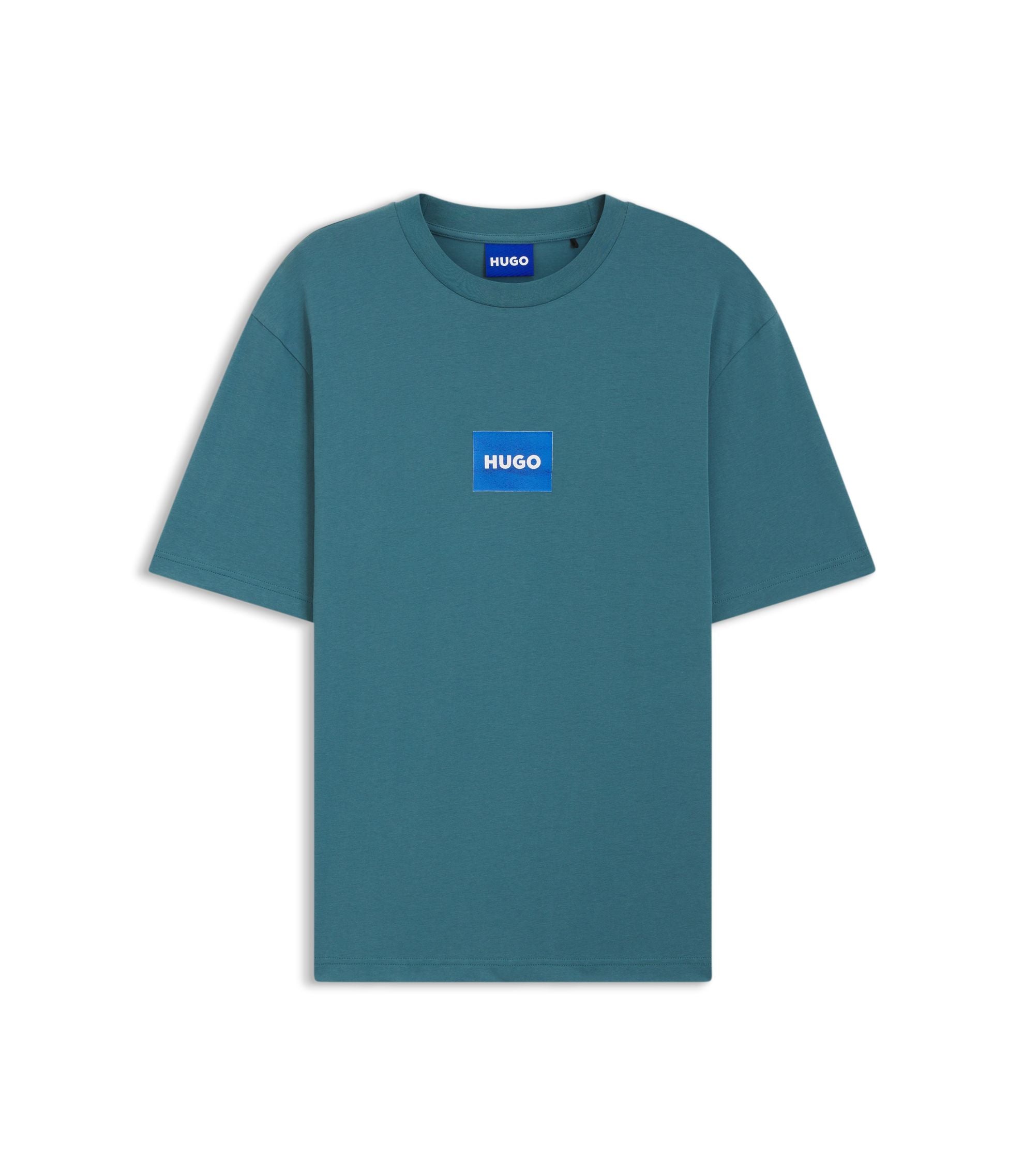 Hugo Logo Print T Shirt In Cotton Jersey Turquoise
