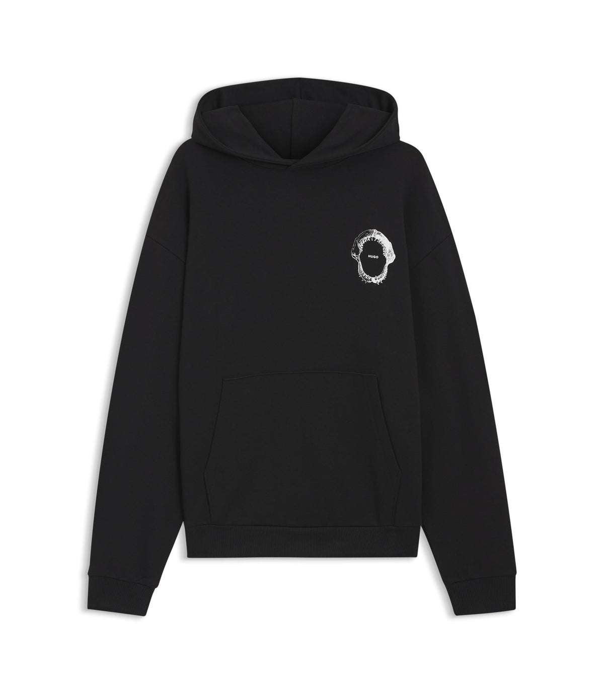 Hugo Marine Artwork Hoodie In Cotton Terry Black