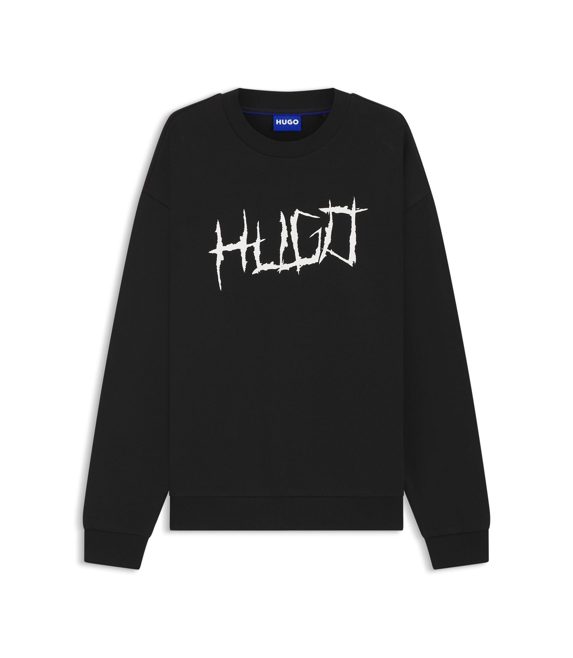 Hugo Logo Artwork Sweatshirt In Cotton Terry Black