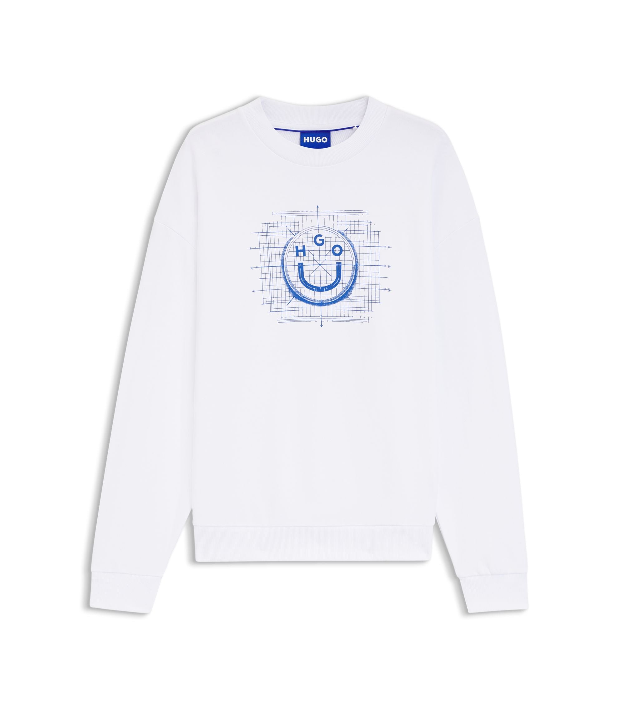 Hugo Logo Artwork Sweatshirt In Cotton Terry White