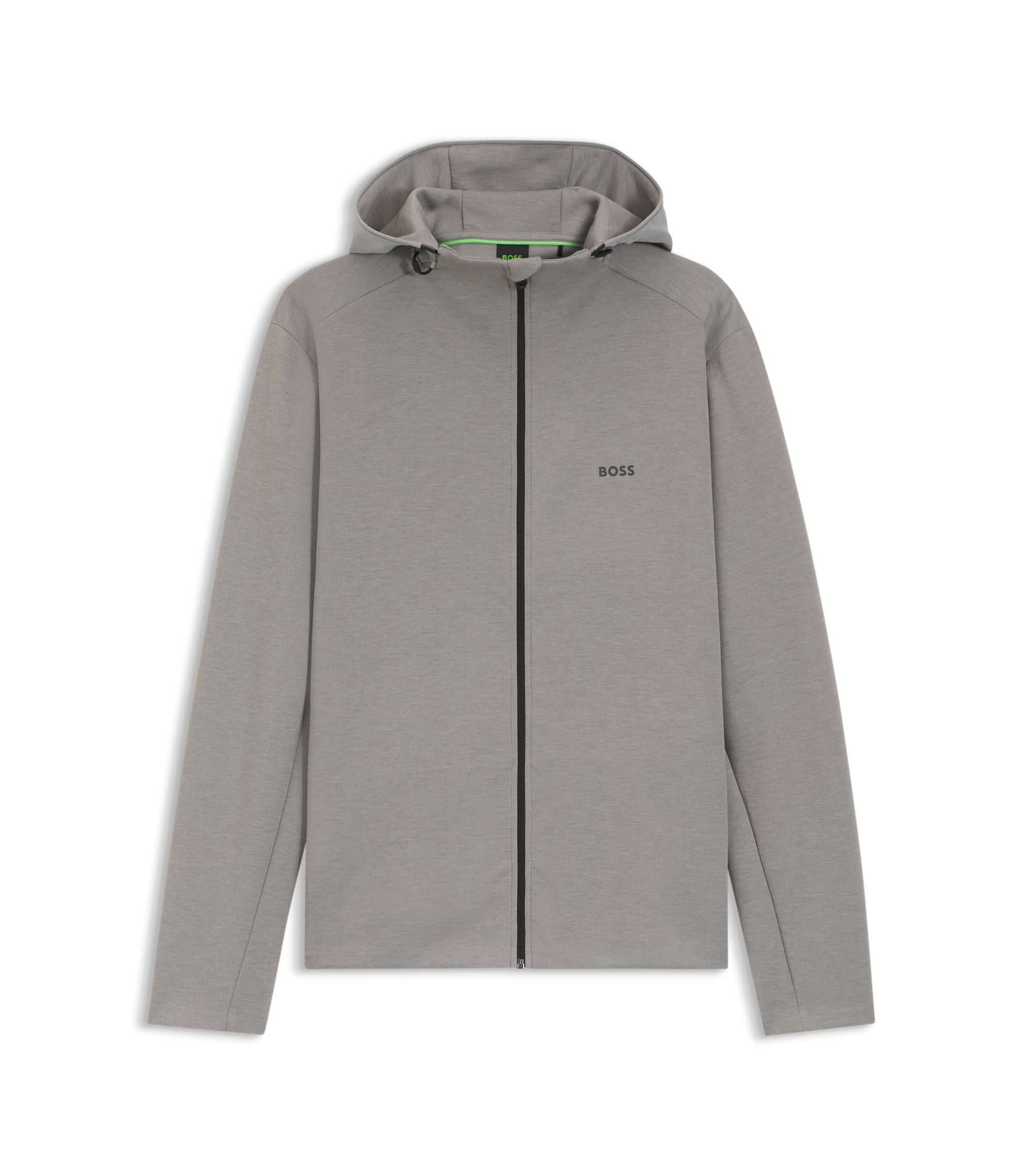 Boss Reflective Detail Zip Up Hoodie With Odour Control Light Grey