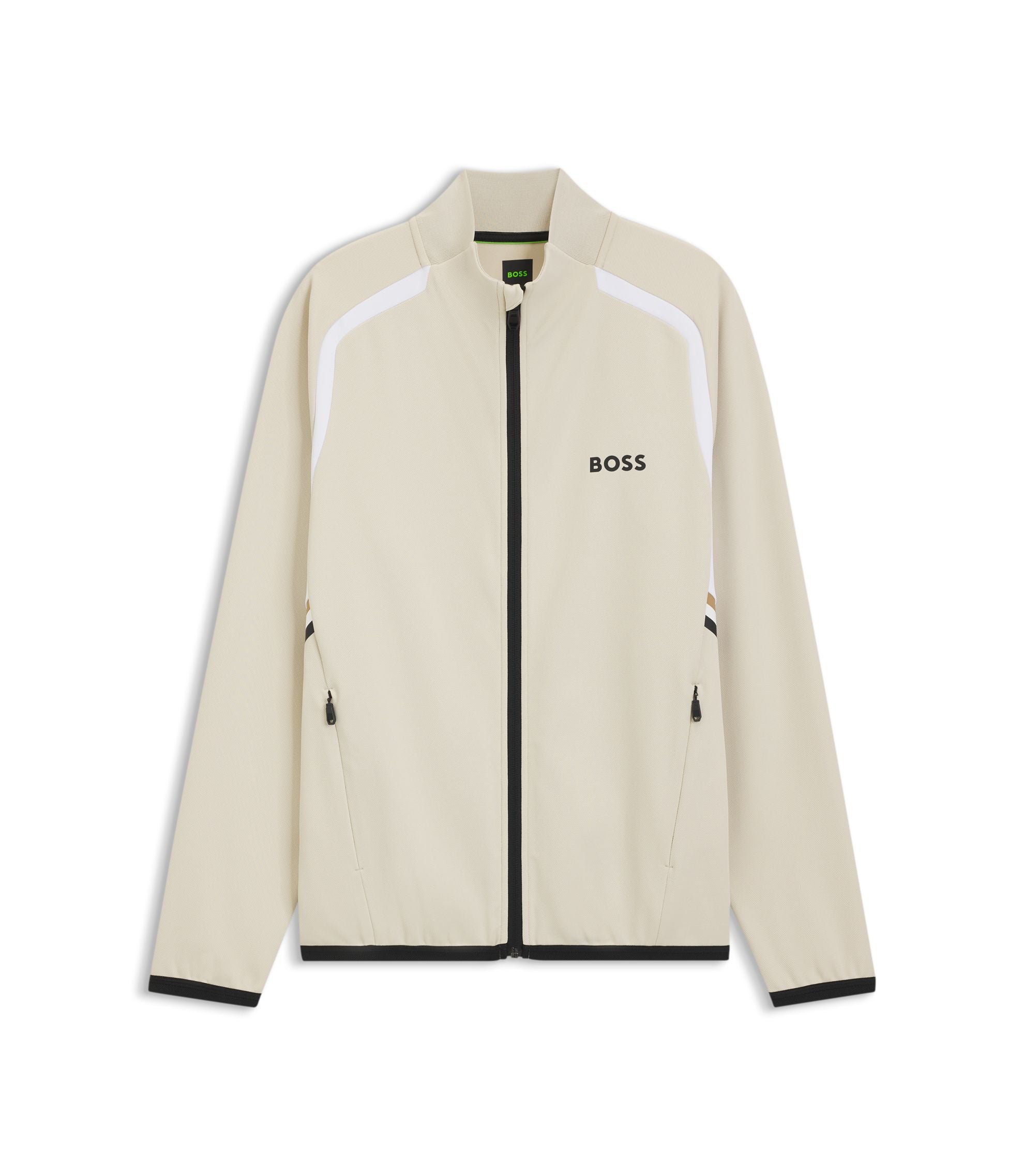 Boss Active Zip Up Sweatshirt In Stretch Gabardine Light Beige