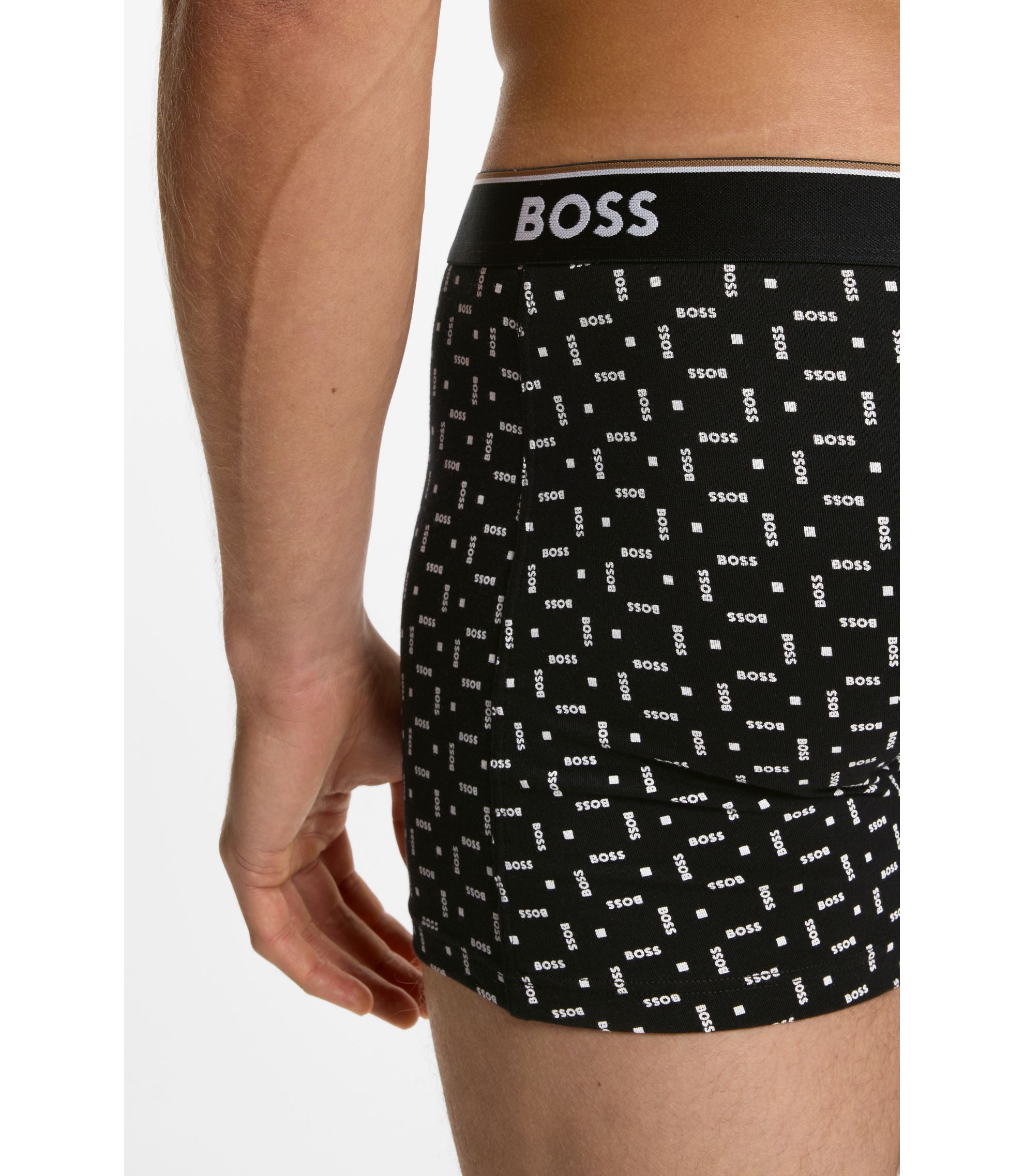 Boss Three Pack Of Stretch Cotton Boxer Briefs With Logo Waistband Black