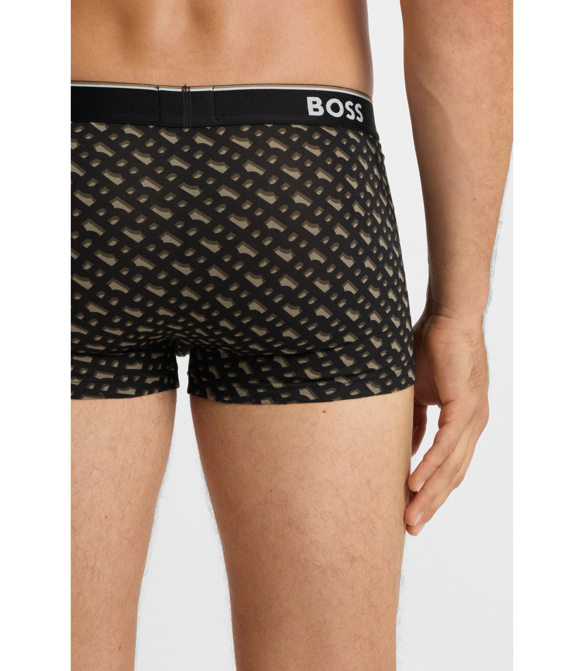 Boss Three Pack Of Trunks With Logo Waistbands Light Brown