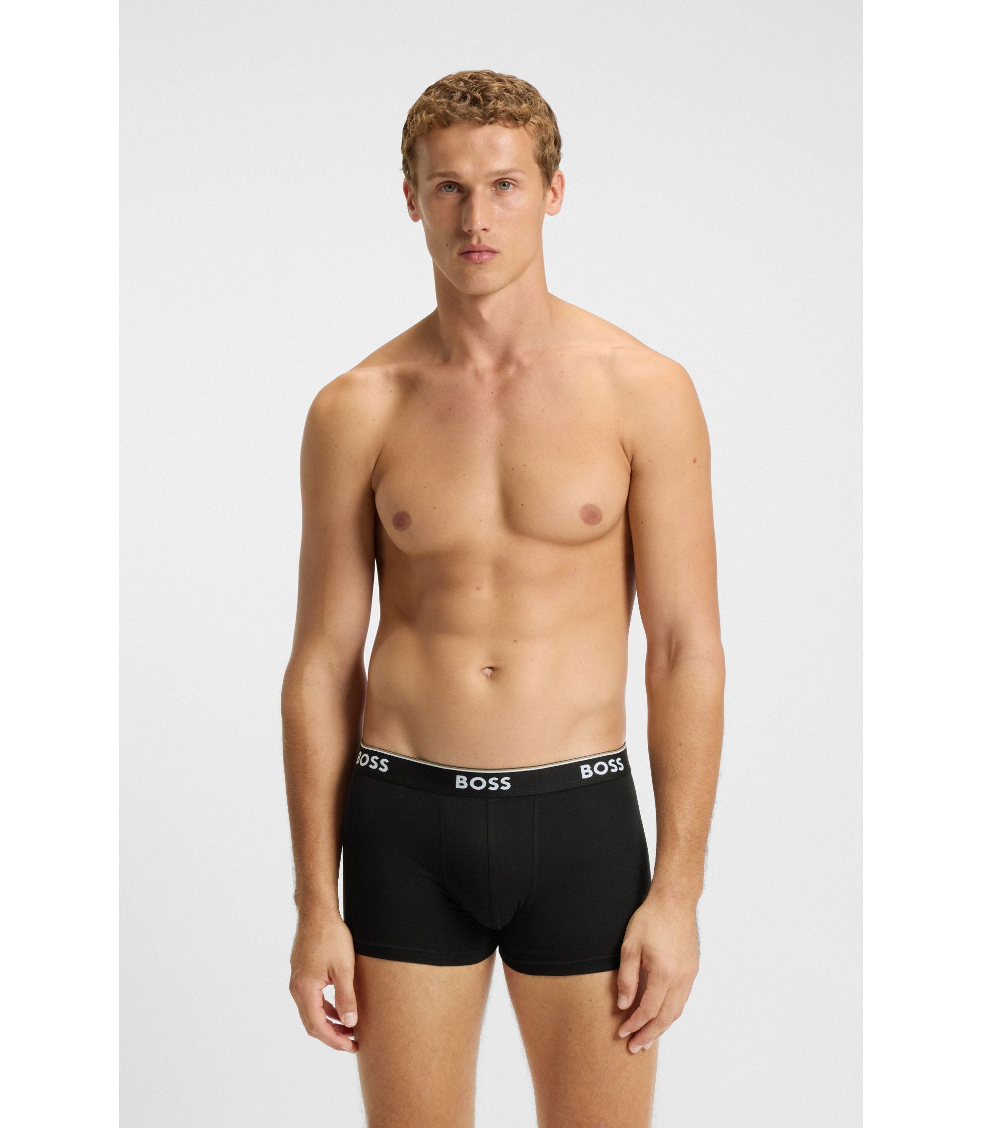Boss Three Pack Of Trunks With Logo Waistbands Light Brown